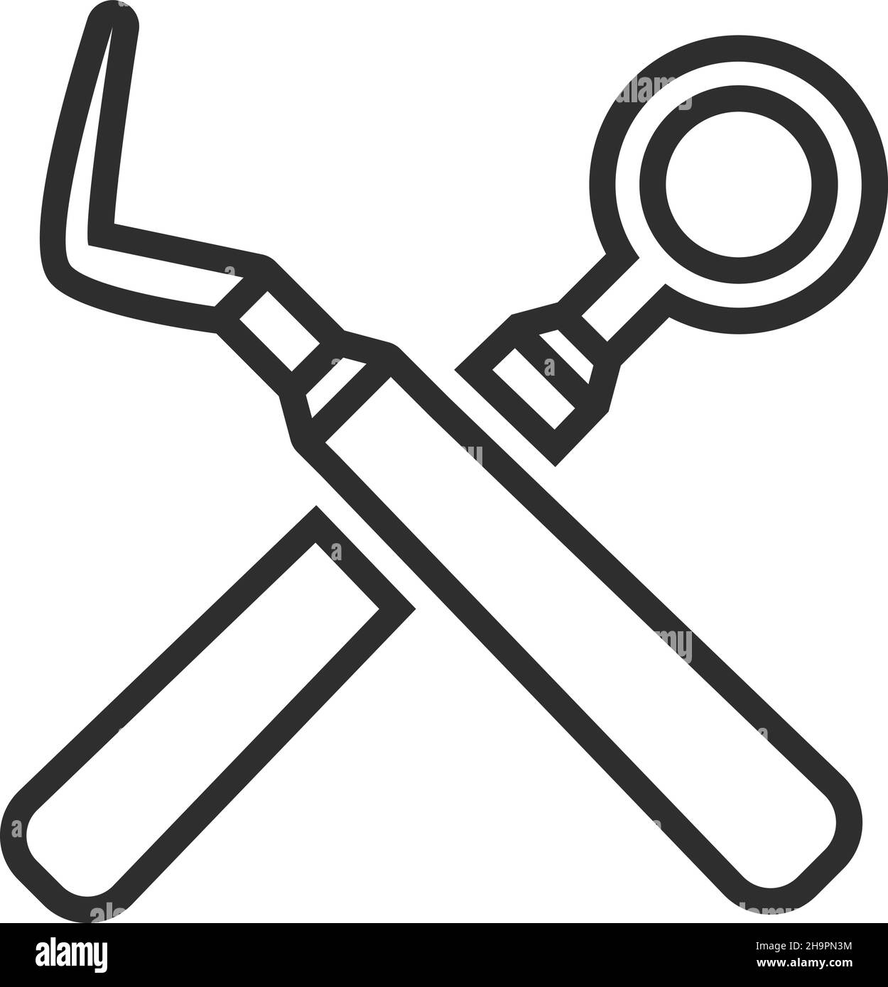 Icona dello strumento dentista. Strumenti a specchio e sonda dentaria in linea Illustrazione Vettoriale