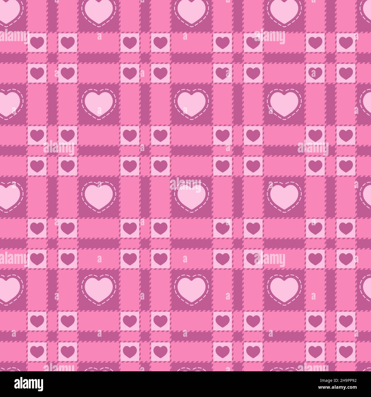 Modello senza cuciture con cuore rosa e plaid. Sfondo vettoriale. Illustrazione Vettoriale