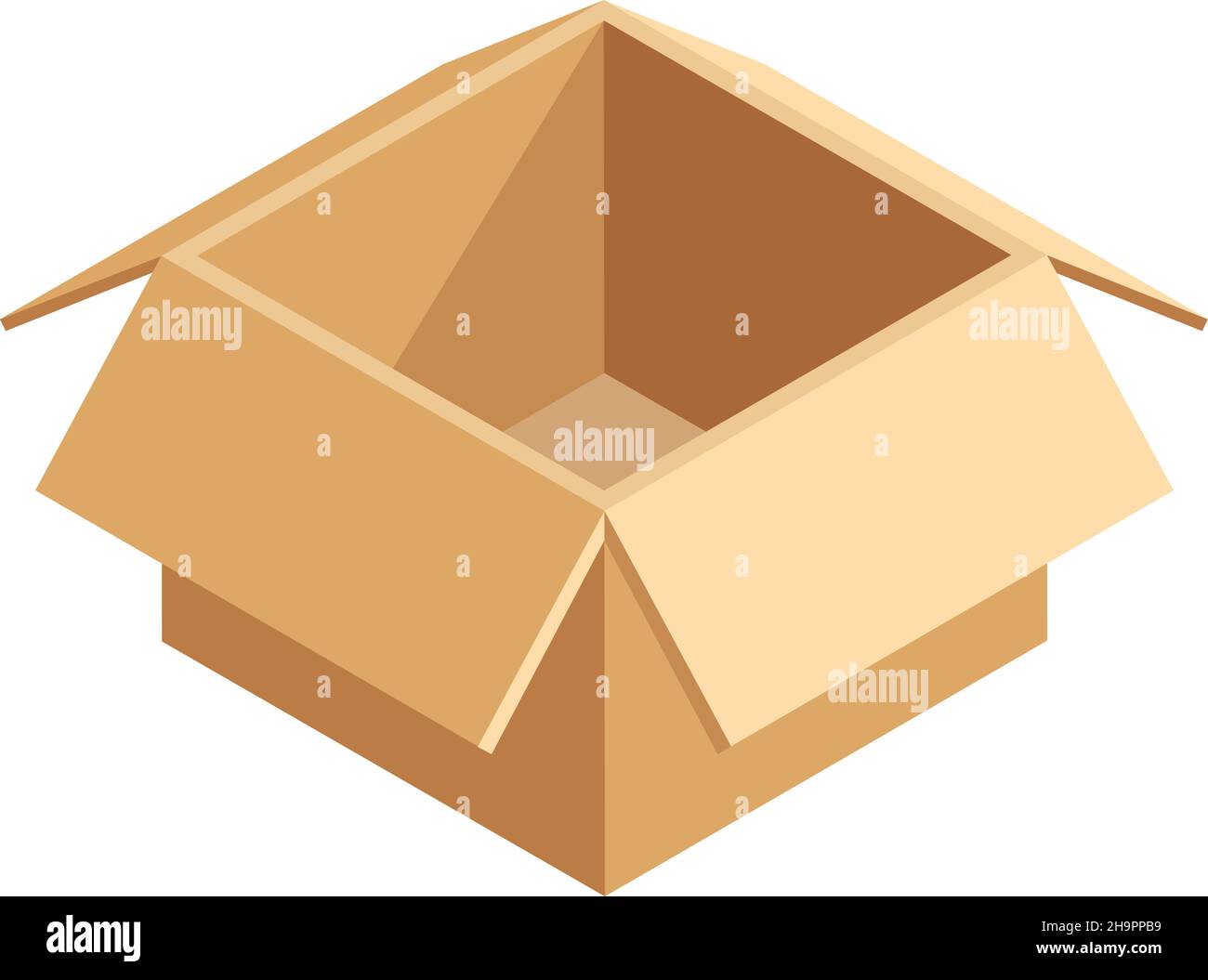 Aprire la scatola del cubo. Pacco isometrico in cartone Illustrazione Vettoriale