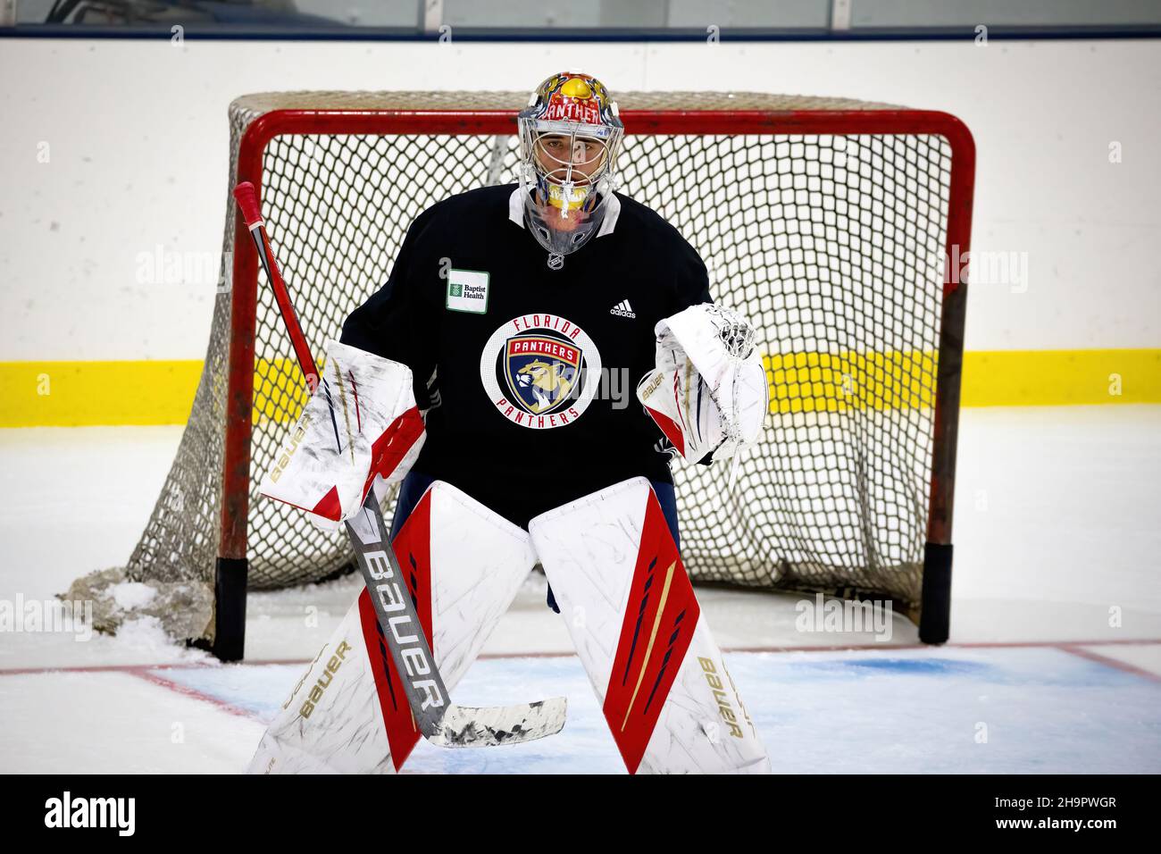 Il team Florida Panthers durante la sessione di prove al mattino presso la Florida Panthers IceDen per la stagione NHL 2021-2022 Foto Stock