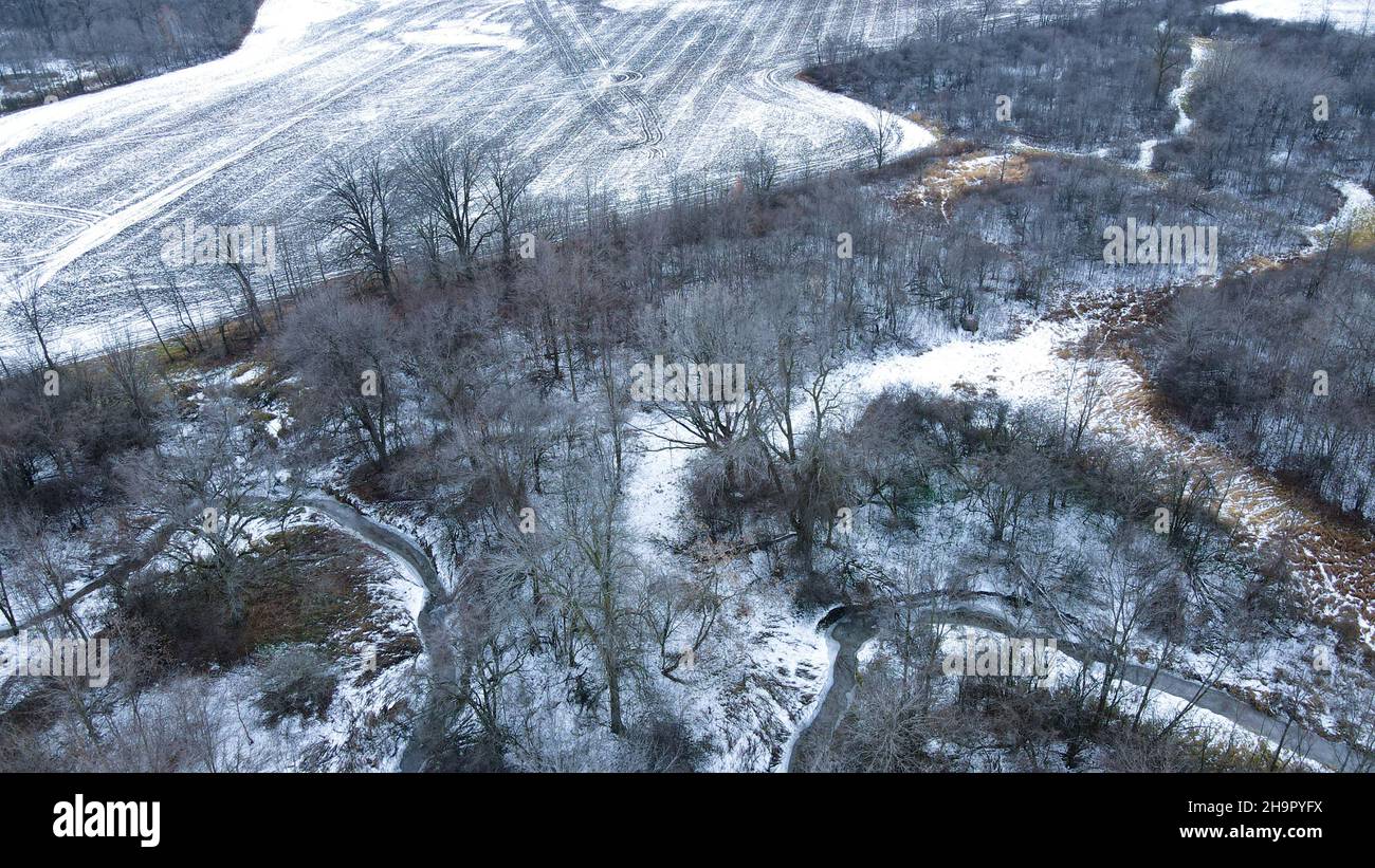 La neve fresca è sbarcata in tutto il wisconsin rurale Foto Stock