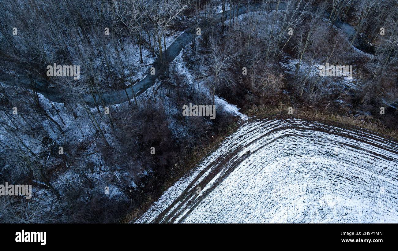 La neve fresca è sbarcata in tutto il wisconsin rurale Foto Stock