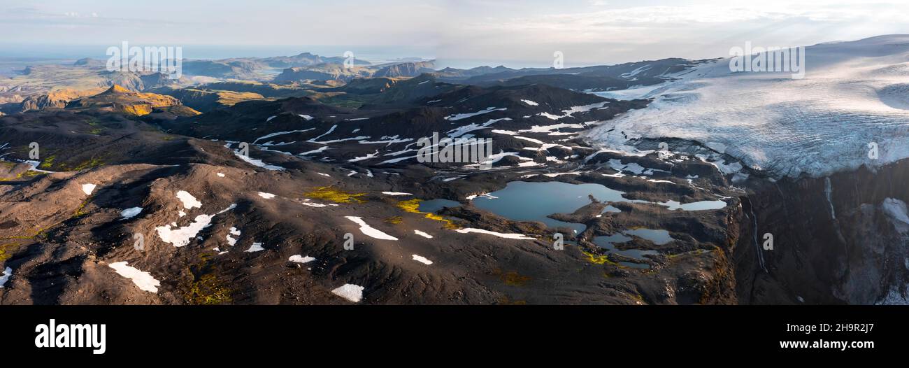 Lingua del ghiacciaio del Myrdalsjoekull, natura selvaggia, Highlands islandesi, Pakgil, Suourland, Islanda Foto Stock