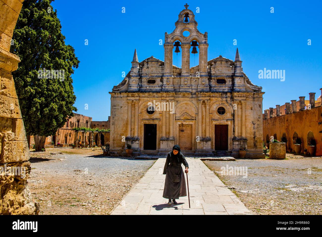 Chiesa del monastero con facciata rinascimentale, monumento nazionale più importante di Creta, Moni Arkadi, Moni Arkadi, Creta, Grecia Foto Stock