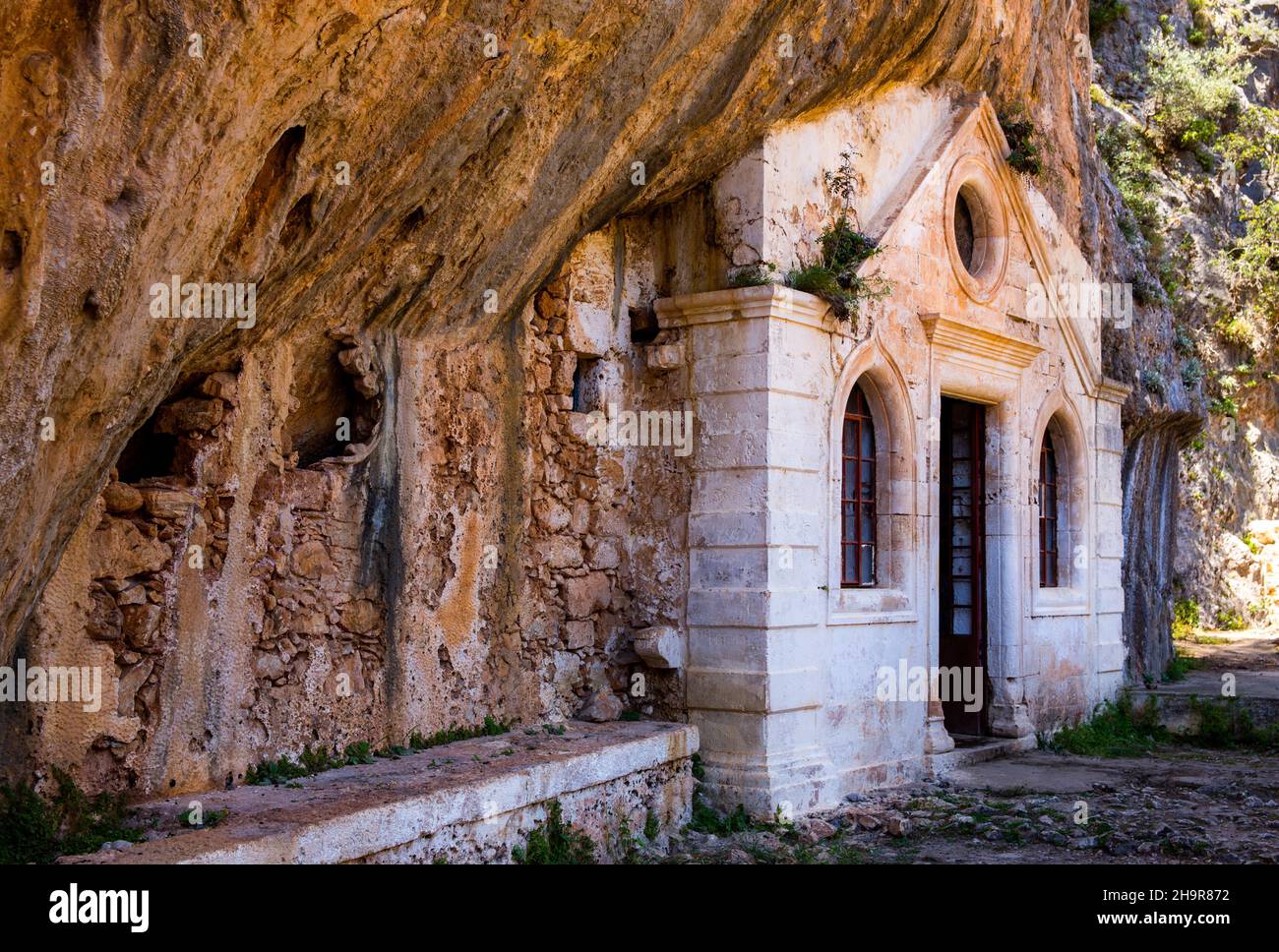 Monastero abbandonato Katholiko a Avlaki Gorge, Creta, Penisola Akrotiri, Creta, Grecia Foto Stock
