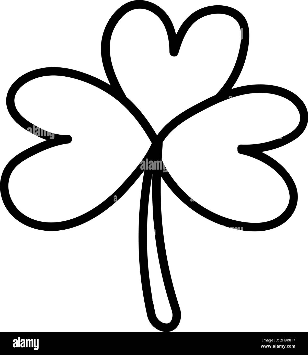 Buona fortuna trifoglio di foglia. Illustrazione vettoriale in stile doodle isolato sullo sfondo. Foglia di trifoglio o shamrock disegnato a mano per semplice logo, icona o emblema Illustrazione Vettoriale