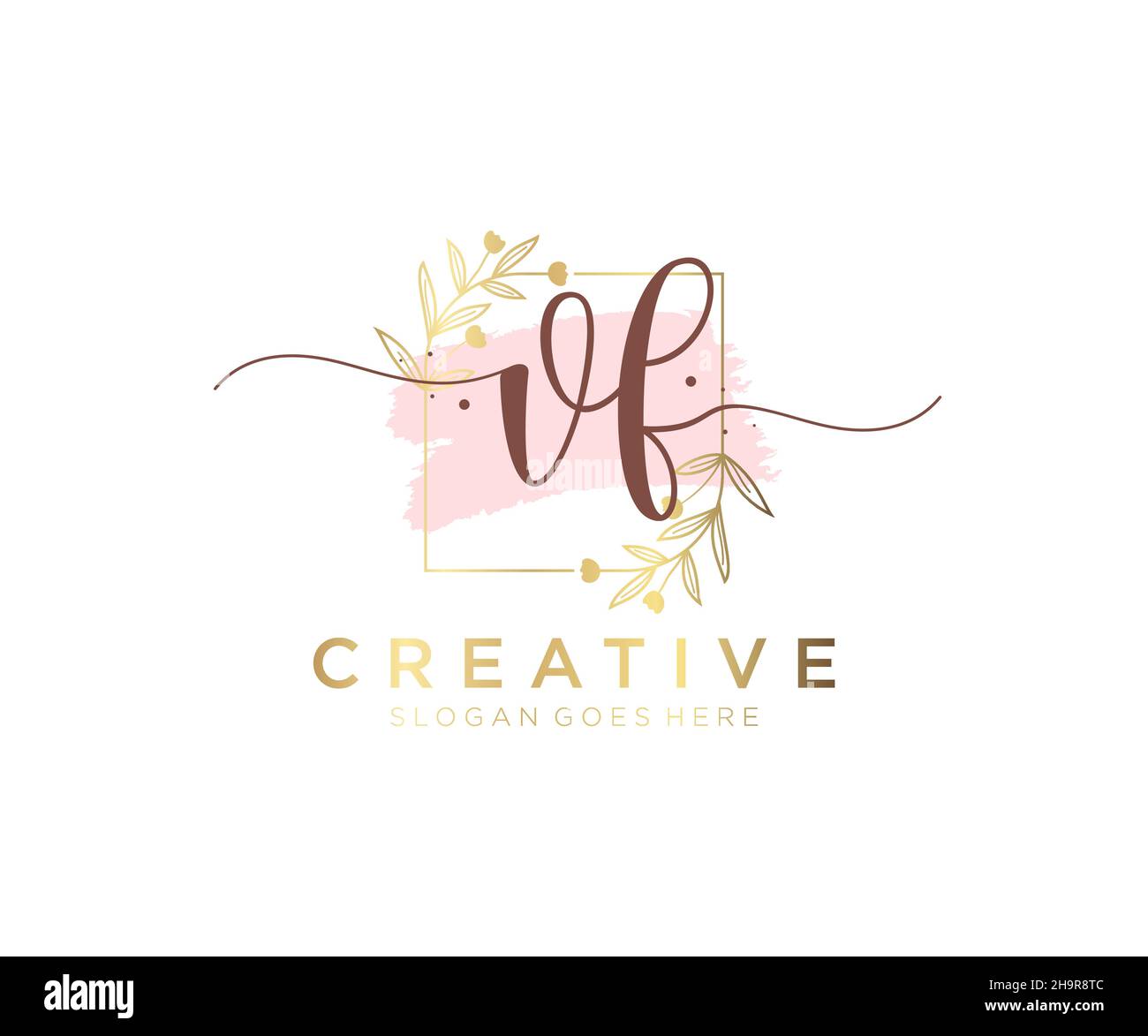 Logo VF femminile. Utilizzabile per la natura, salone, centro benessere, cosmetici e loghi di bellezza. Elemento modello di disegno con logo a vettore piatto. Illustrazione Vettoriale
