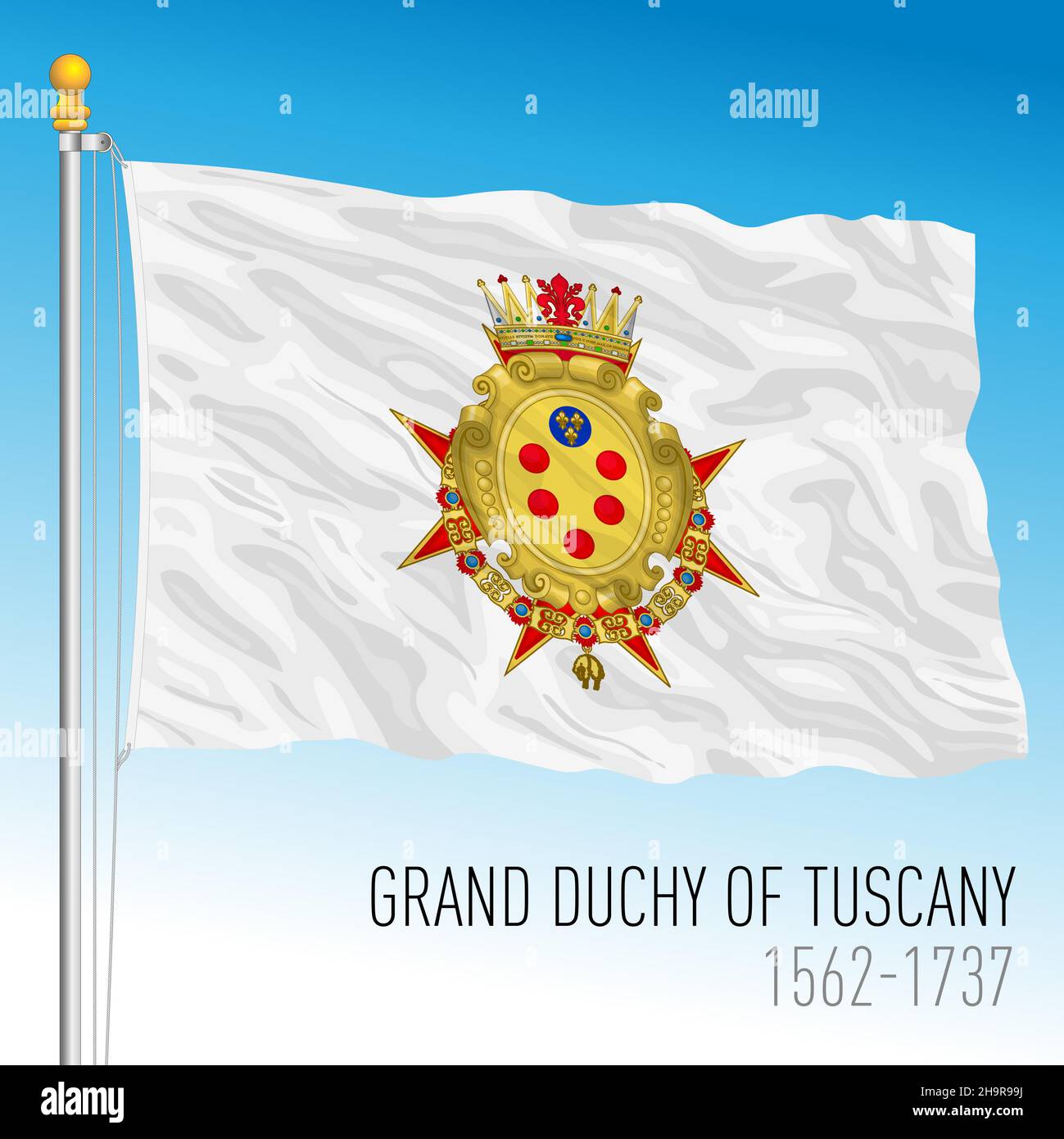 Bandiera storica del Granducato di Toscana, Italia, 1562-1737, illustrazione vettoriale Illustrazione Vettoriale
