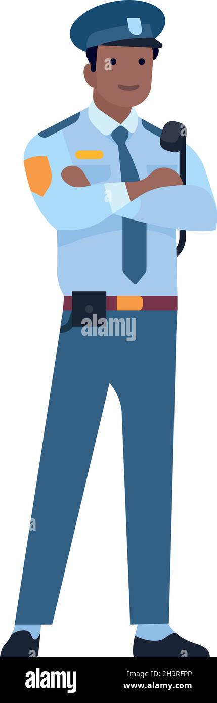 Uomo in polizia uniforme incrociate armi. Guardia ufficiale in servizio Illustrazione Vettoriale