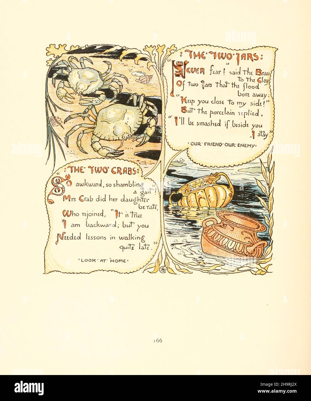 I due giari e i due granchi di Triplets : comprendente, l'opera del bambino, il bouquet del bambino e il proprio Æsop del bambino ( Aesp ) essendo le favole condensate in rima con morale portatile puntata pittoricamente da Walter Crane. Inciso e stampato a colori da Walter Crane, Lucy Crane, e Edmund Evans, pubblicato nel 1899 Foto Stock