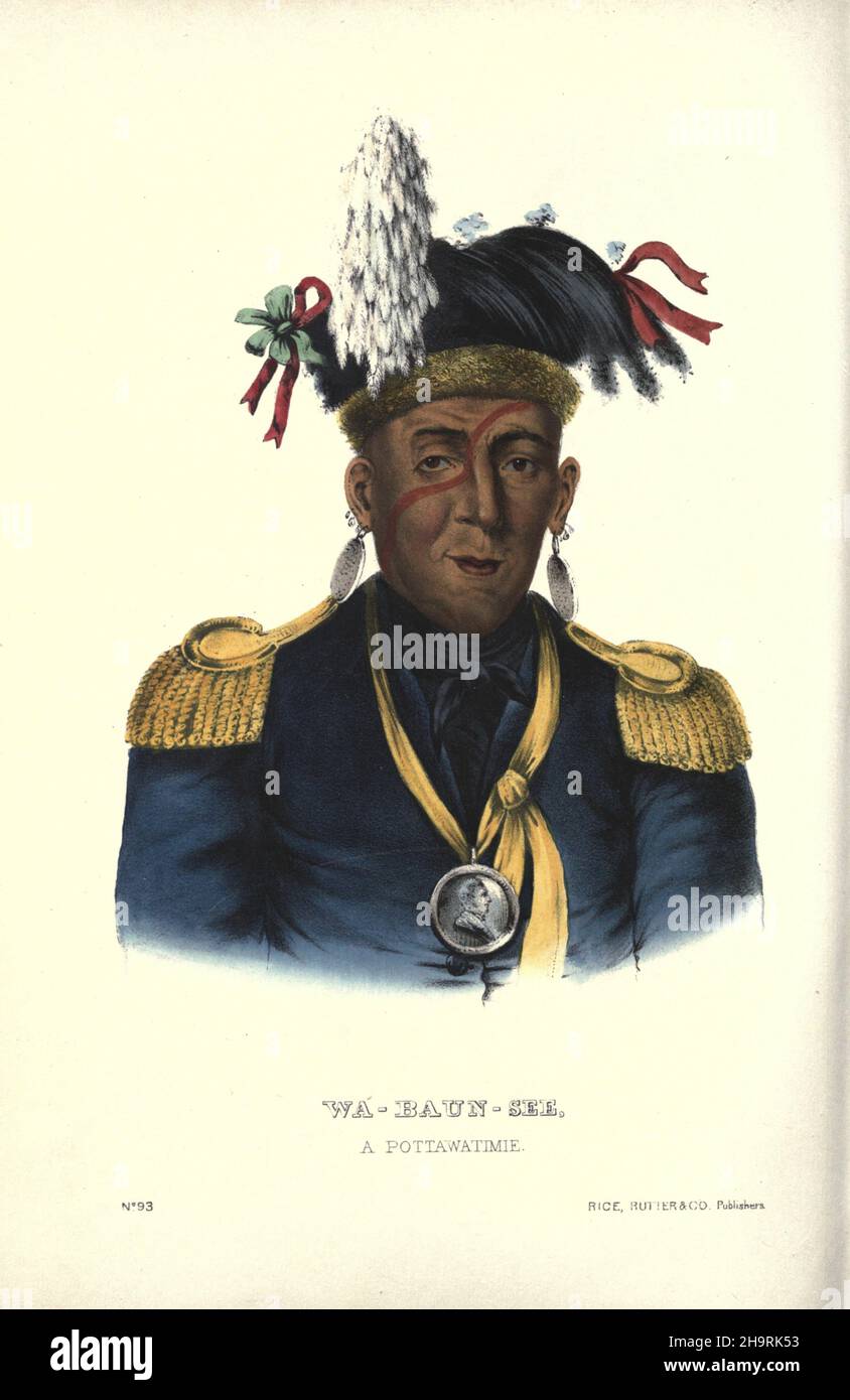 WA-BAUN-SEE, UN CAPO DI POTTAWATOMIE, di Charles Bird King dalla Storia delle tribù indiane del Nord America ca. 1837-1844, litografia a mano su carta, pubblicata da McKenney e Hall Foto Stock