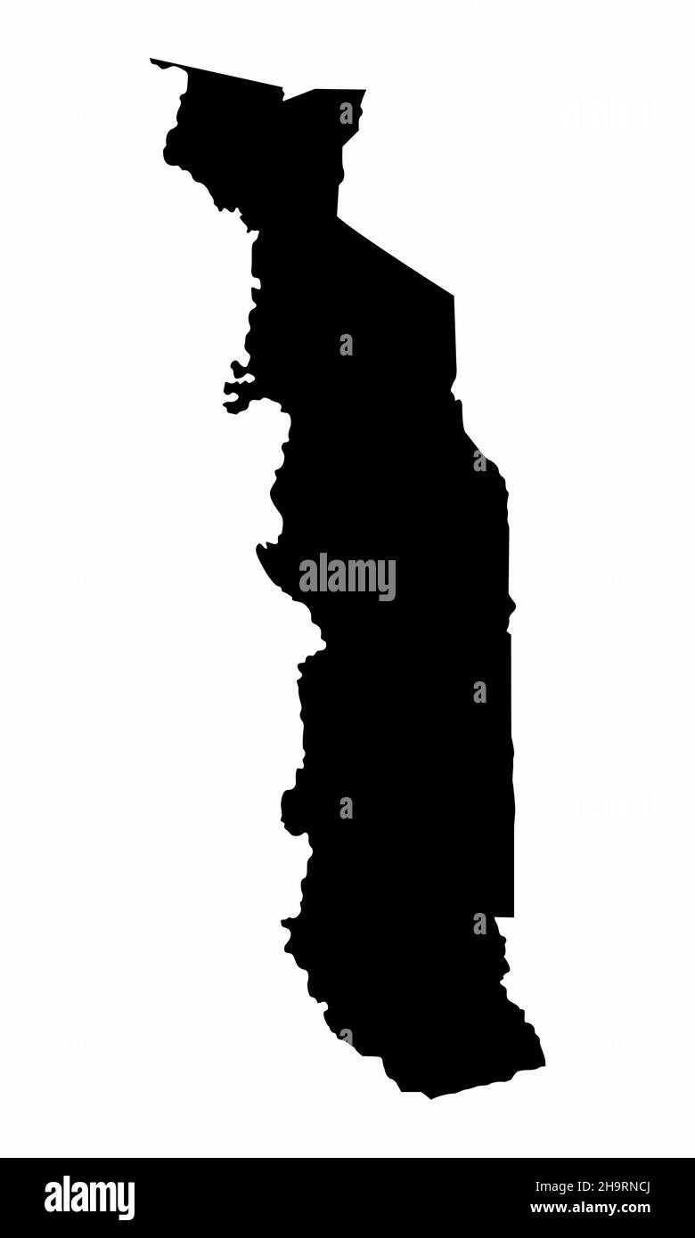 Mappa silhouette Togo isolata su sfondo bianco Illustrazione Vettoriale