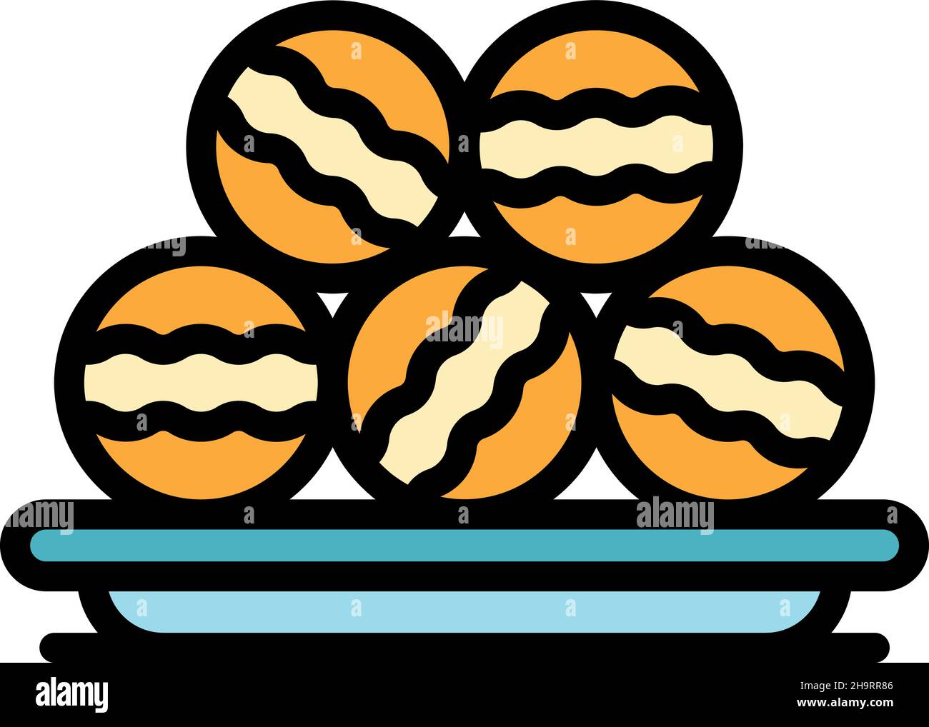 Icona della piastra dei macaroni. Contorno macaroni piatto vettore icona colore piatto isolato Illustrazione Vettoriale