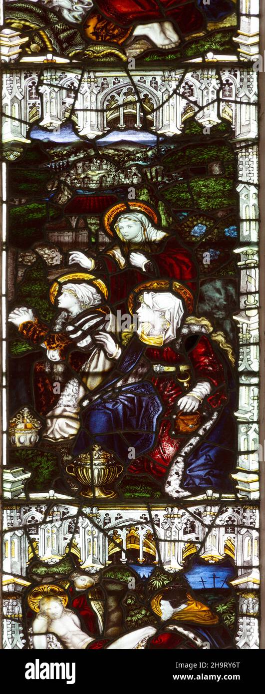 Vetro colorato finestra est dettaglio, Cockfield Church, Suffolk, Inghilterra, Regno Unito da C e Kempe c 1889, Foto Stock Vetro colorato finestra est dettaglio, Cockfield Church, Suffolk, Inghilterra, Regno Unito da C e Kempe c 1889, Foto Stock