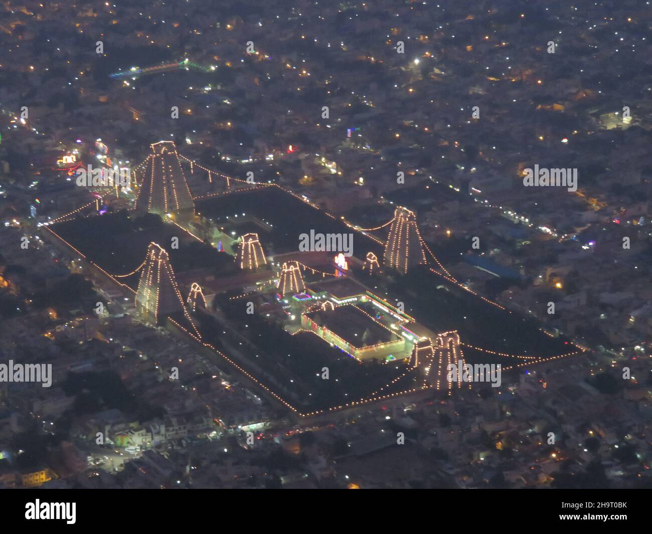 Veduta aerea del festival di Karthika Deepam, il festival delle luci osservato dagli indù del Tamil Nadu. Foto Stock