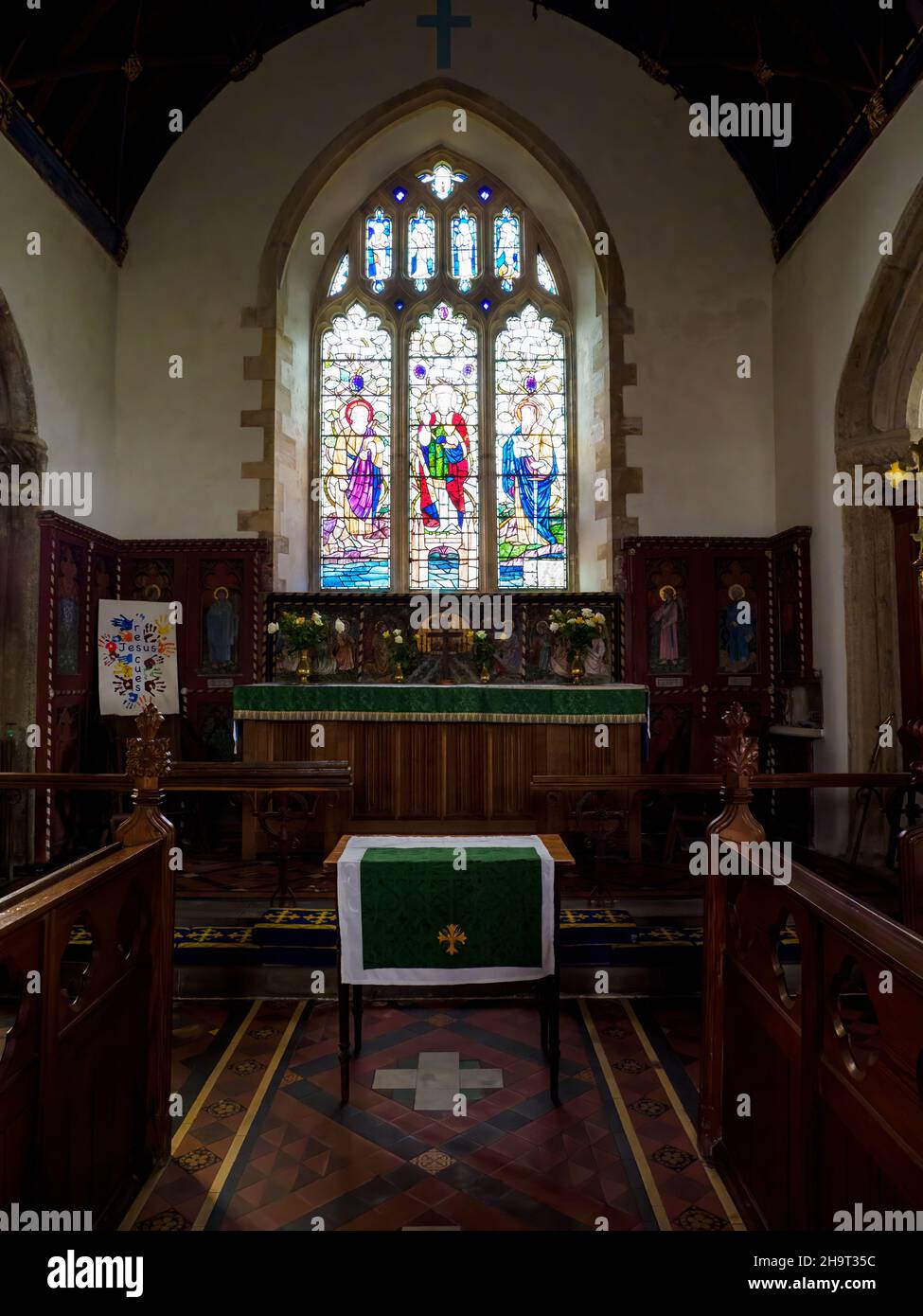 All'interno del St George e di tutti i Santi, Beford, Devon, Regno Unito Foto Stock
