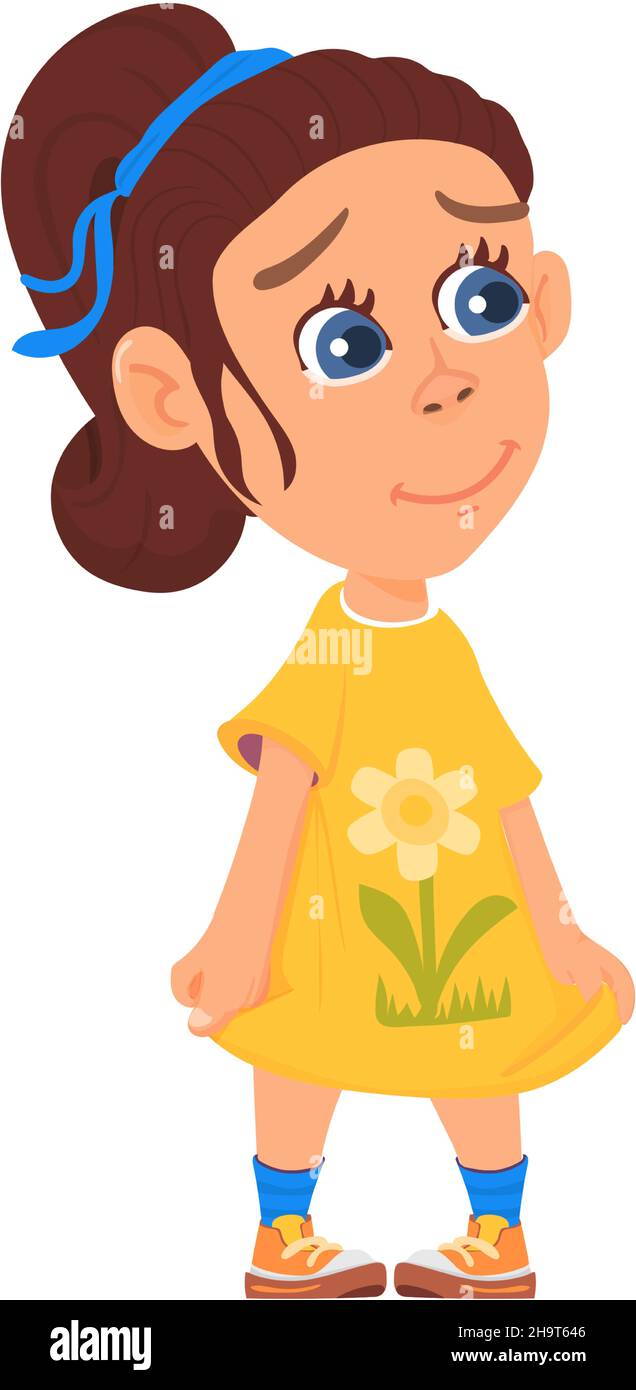 Ragazza carina in abito giallo. Personaggio di un ragazzo di cartone animato Illustrazione Vettoriale