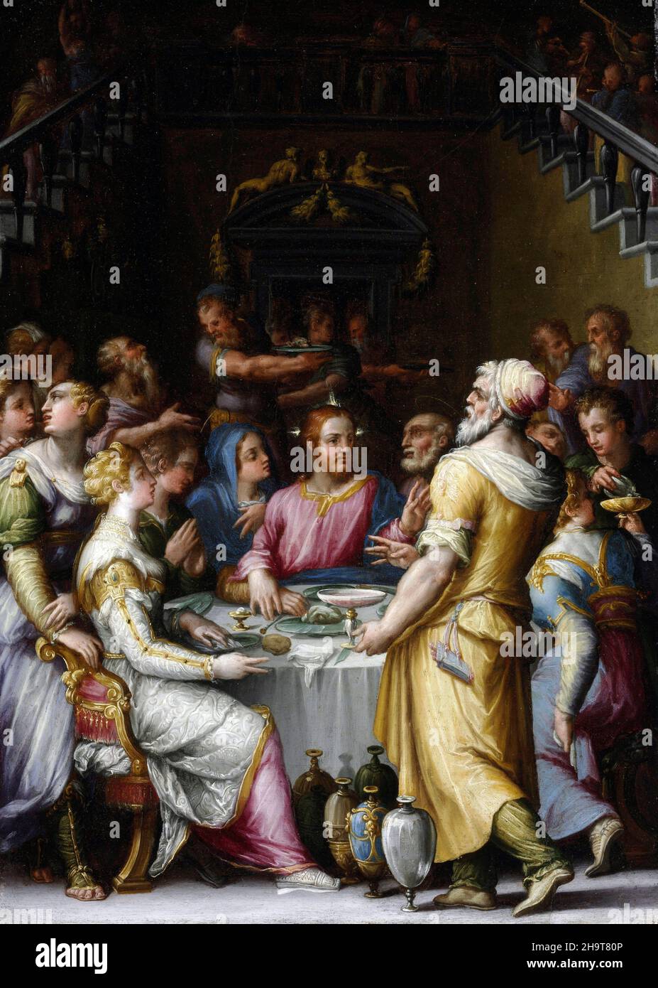 Matrimonio a Cana di Giorgio Vasari (1511-1574), olio su legno, 1566 Foto Stock