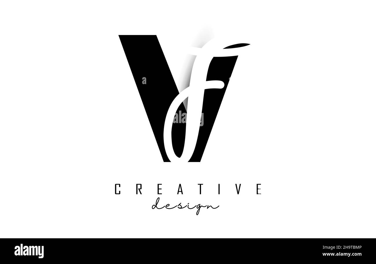Logo VF in lettere dal design minimalista. Lettere V e F con tipografia geometrica e manoscritta. Illustrazione di Creative Vector con lettere. Illustrazione Vettoriale