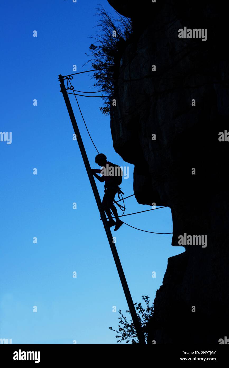 Via ferrata du Lac de Vouglans, Francia, Giura, Moirans en Montagne Foto Stock