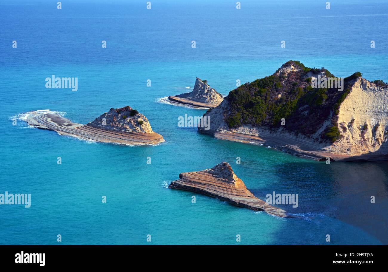 Capo Drastise nel nord-ovest di Corfù, Grecia, Isole IONIE, Corfù, Peroulades Foto Stock