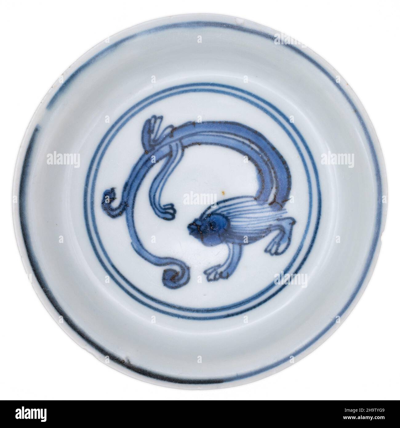 Dinastia cinese Ming Blu e porcellana bianca con Chilong. Periodo Wanli Foto Stock