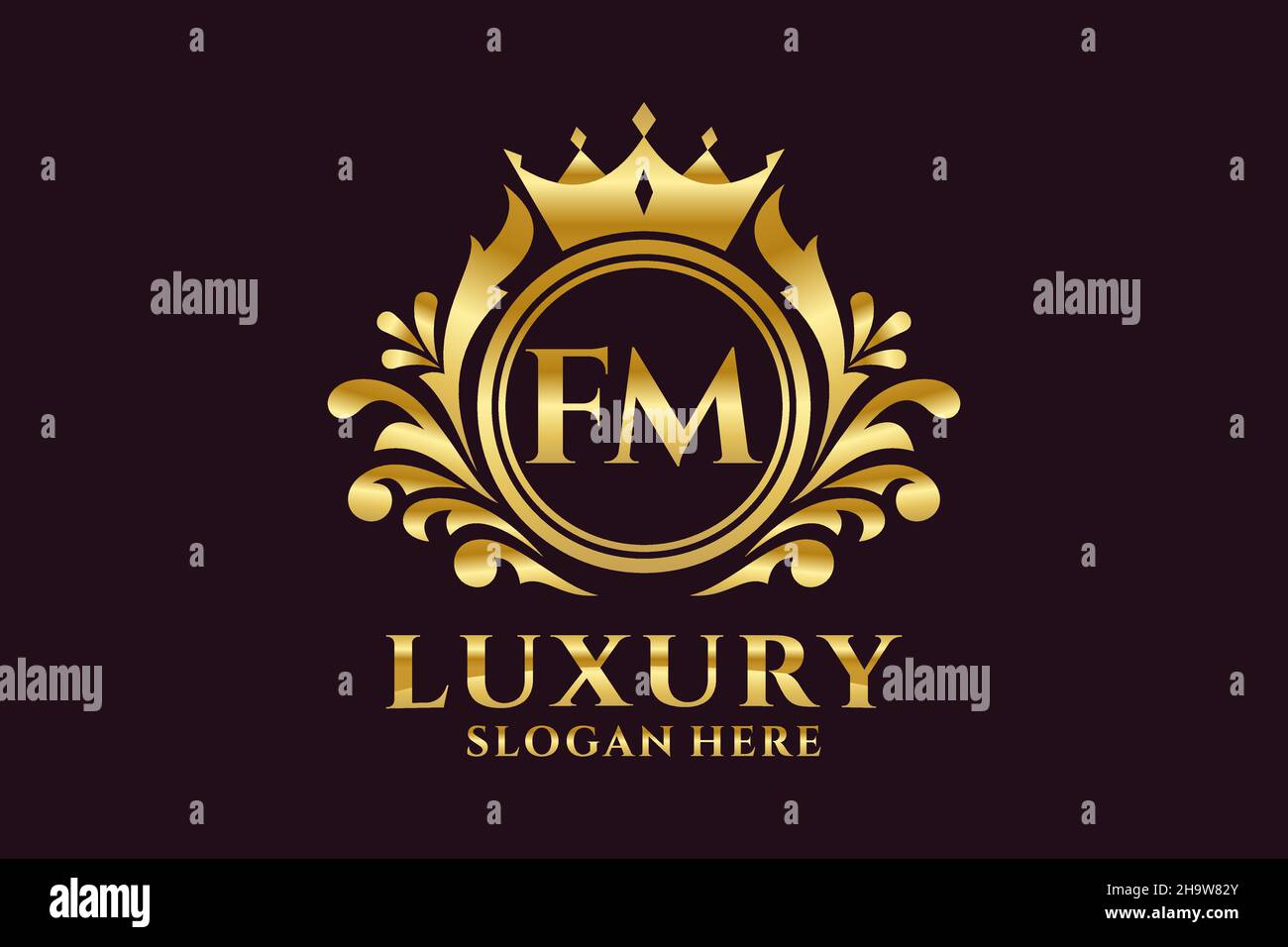 Modello di logo FM Letter Royal Luxury in grafica vettoriale per progetti di branding di lusso e altre illustrazioni vettoriali. Illustrazione Vettoriale