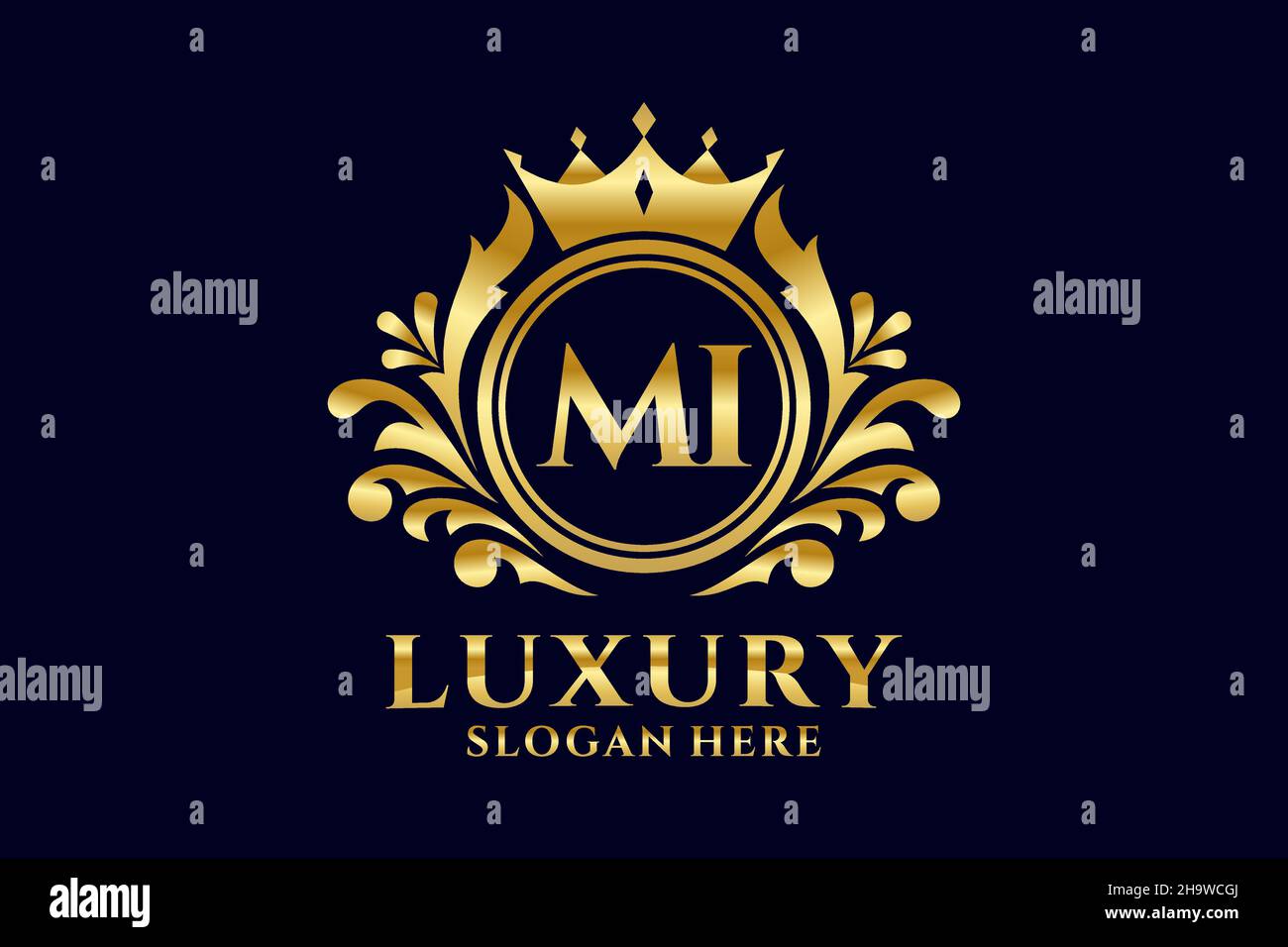 MODELLO DI LOGO MI Letter Royal Luxury in grafica vettoriale per progetti di branding di lusso e altre illustrazioni vettoriali. Illustrazione Vettoriale