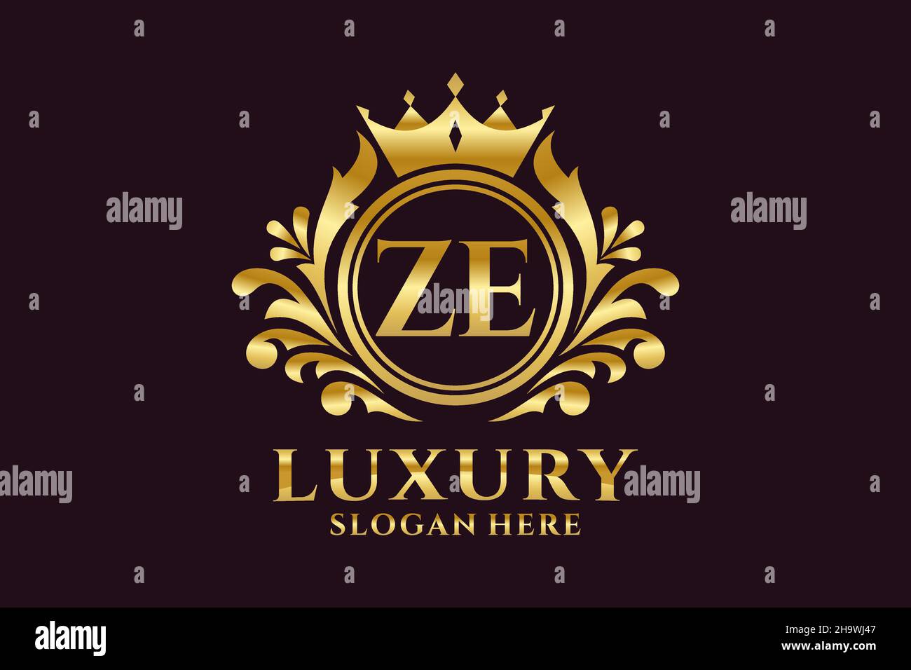 Modello ZE Letter Royal Luxury Logo in Vector art per progetti di branding di lusso e altre illustrazioni vettoriali. Illustrazione Vettoriale