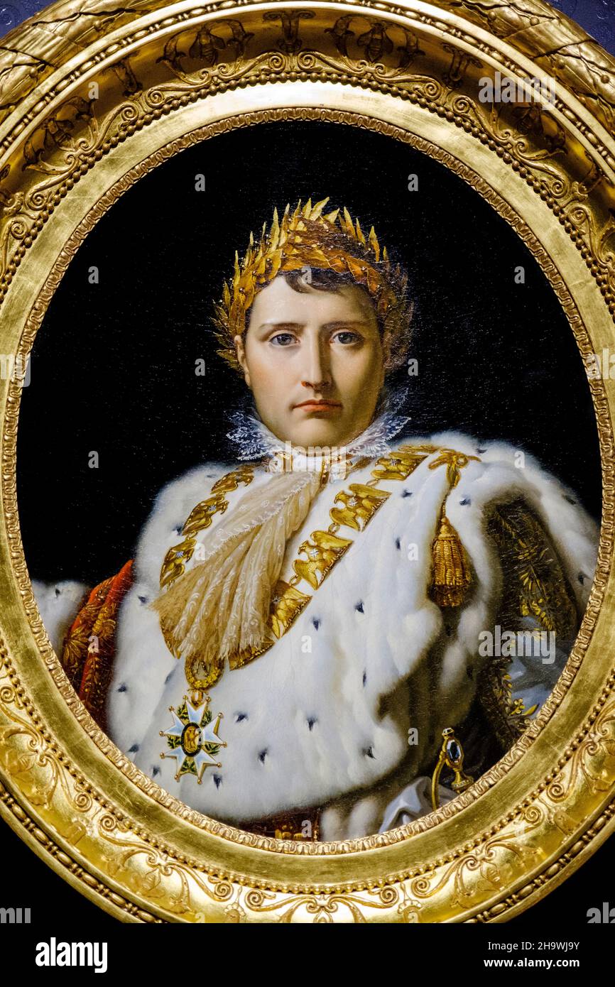 Ritratto di Napoleone Bonaparte i indossando regalia imperiale completa e abiti cerimoniali, di Francois-Pascal-Simon Gérard, Museo di Belle Arti di Montreal Foto Stock