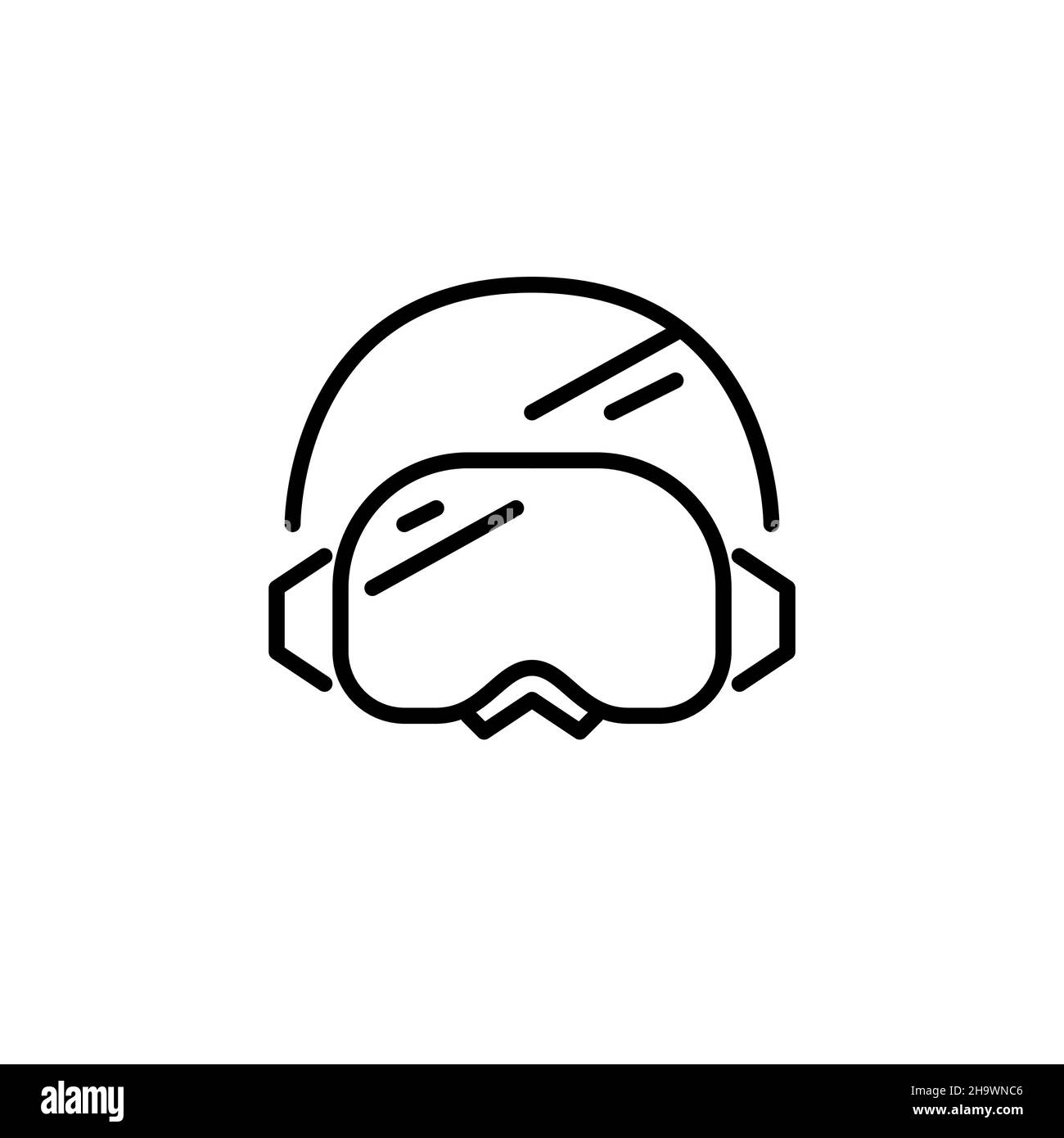 Occhiali da sci e snowboard e casco. Attrezzatura di protezione per sport estremi sulla neve. Icona tratto modificabile pixel Perfect Illustrazione Vettoriale