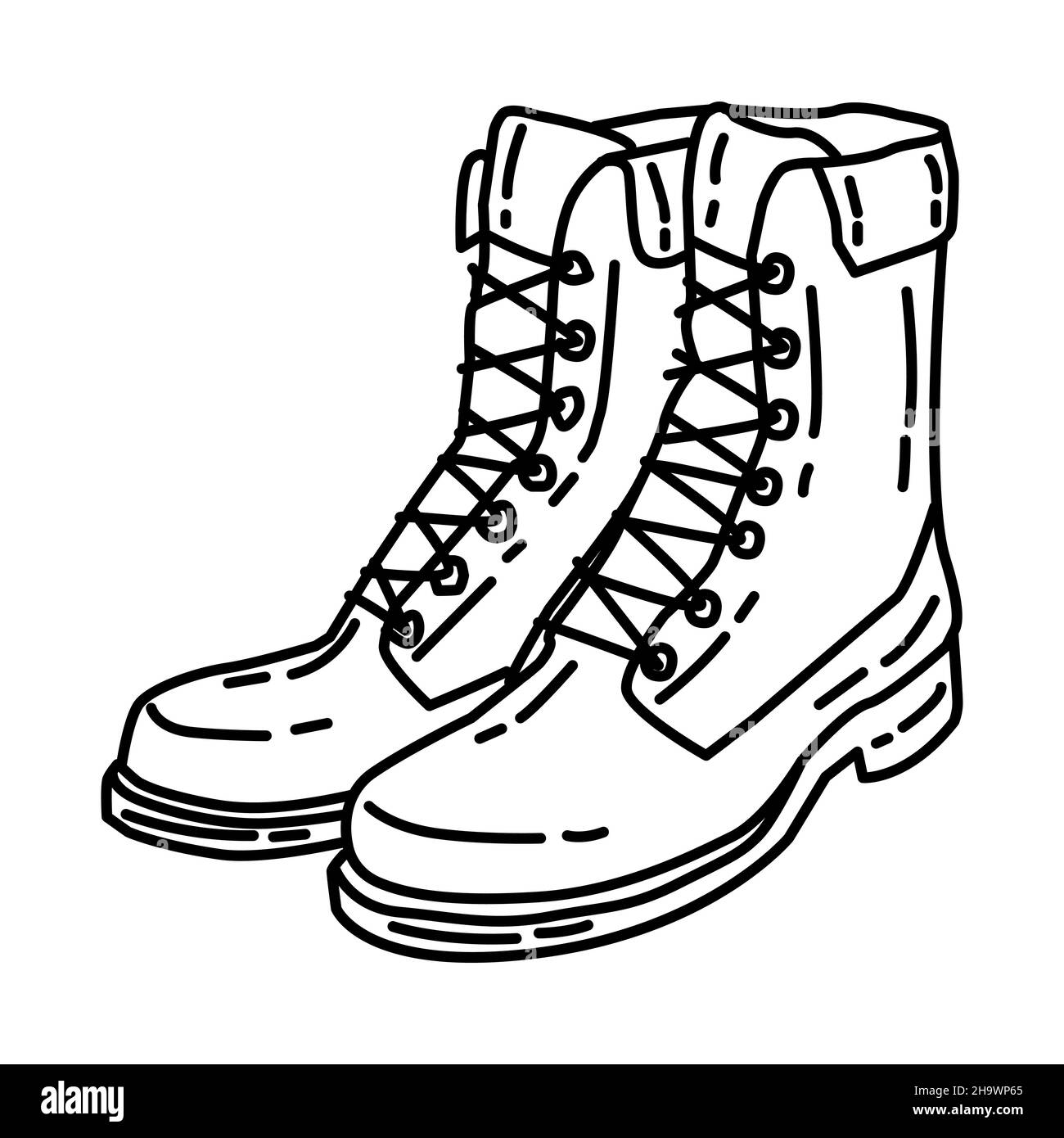 Air Force Pilot Combat Boots parte di militare e Air Force Equipments disegno a mano icona set Vector. Illustrazione Vettoriale