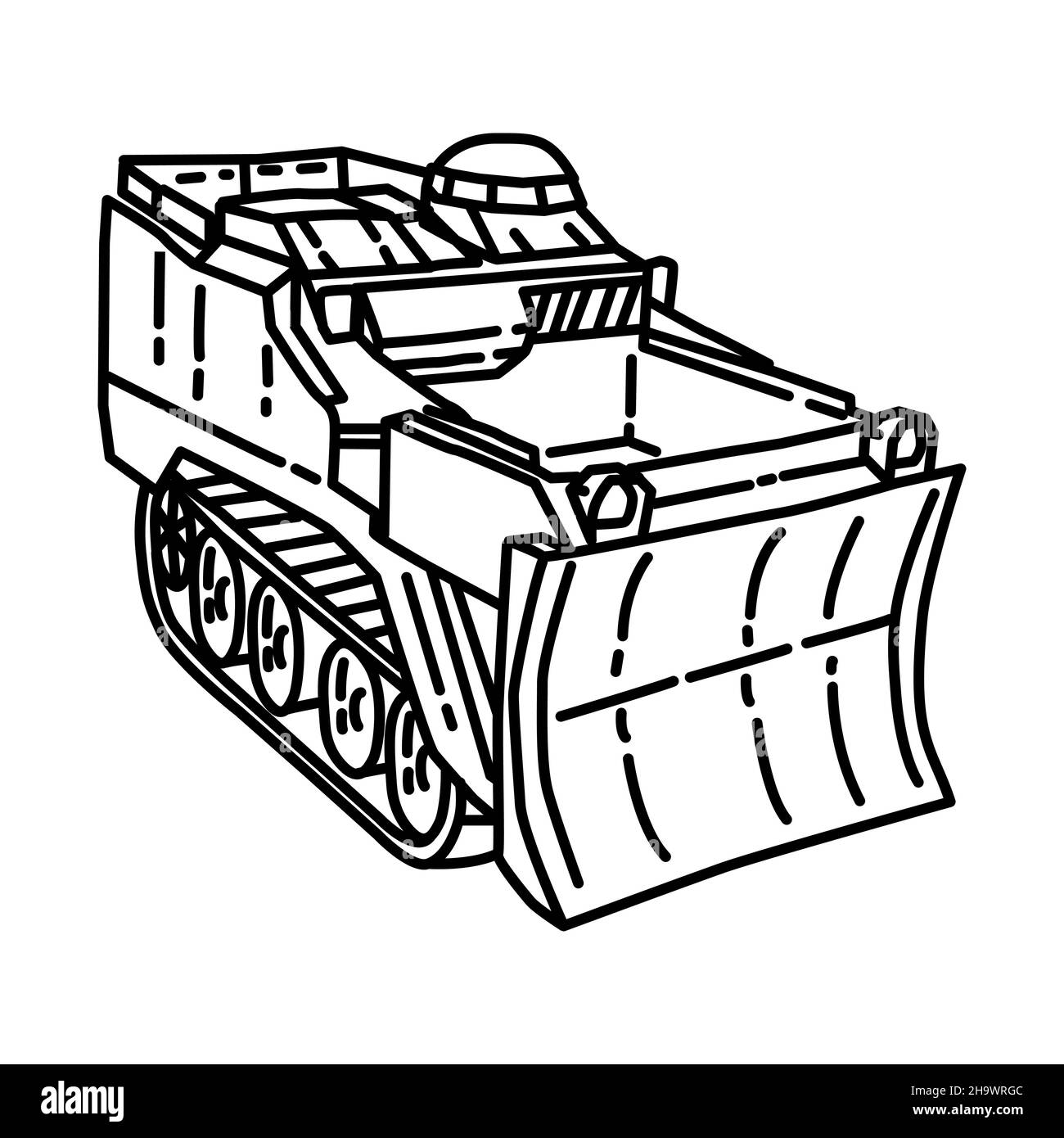 Marine Armored Combat Eartmover parte del corpo militare e Marine Equipments icone disegnate a mano set Vector Illustrazione Vettoriale