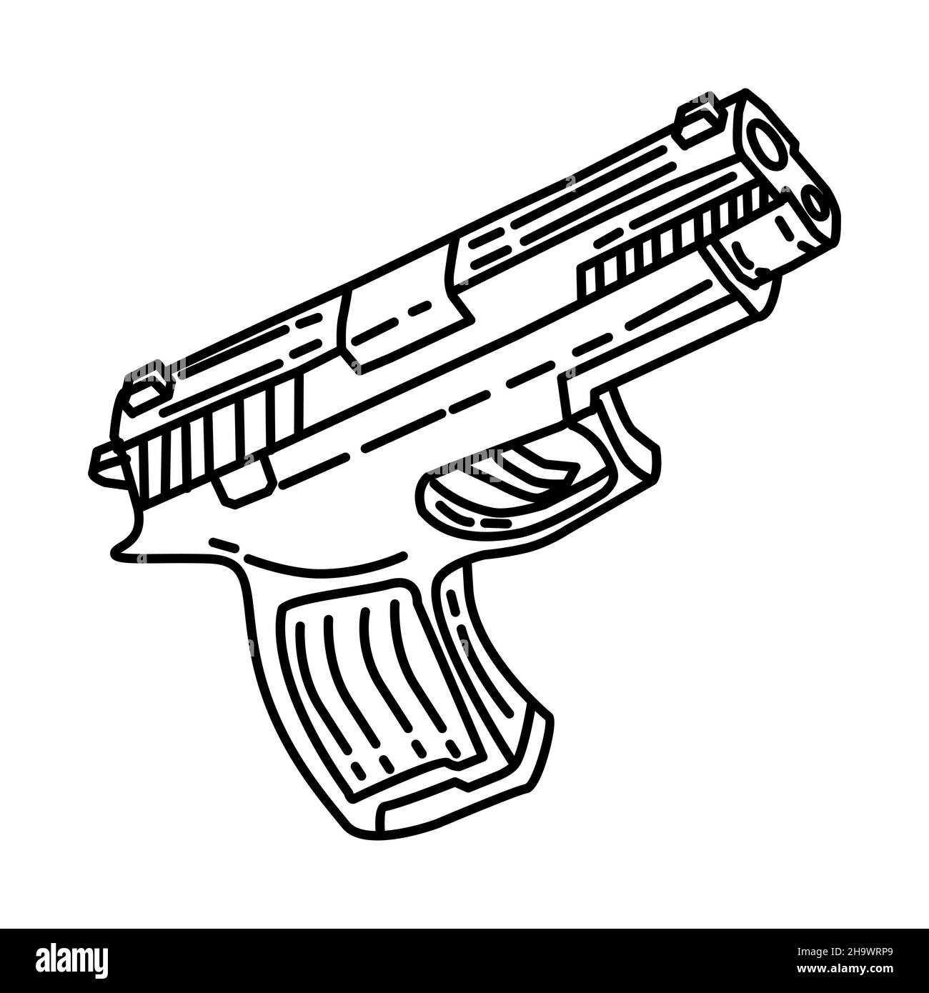 Marine Combat Utility pistola parte del corpo militare e marino attrezzature disegnate a mano icona set Vector Illustrazione Vettoriale