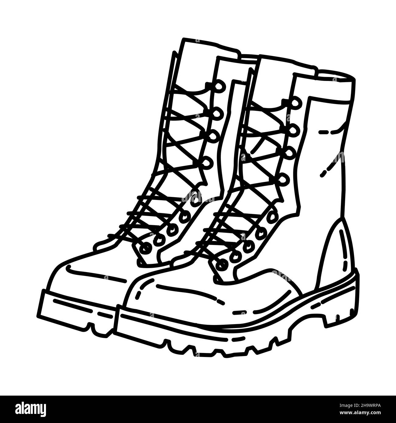 Marine Combat Utility Boots parte di militari e corpi marini equipaggi disegnati a mano icona set Vector Illustrazione Vettoriale