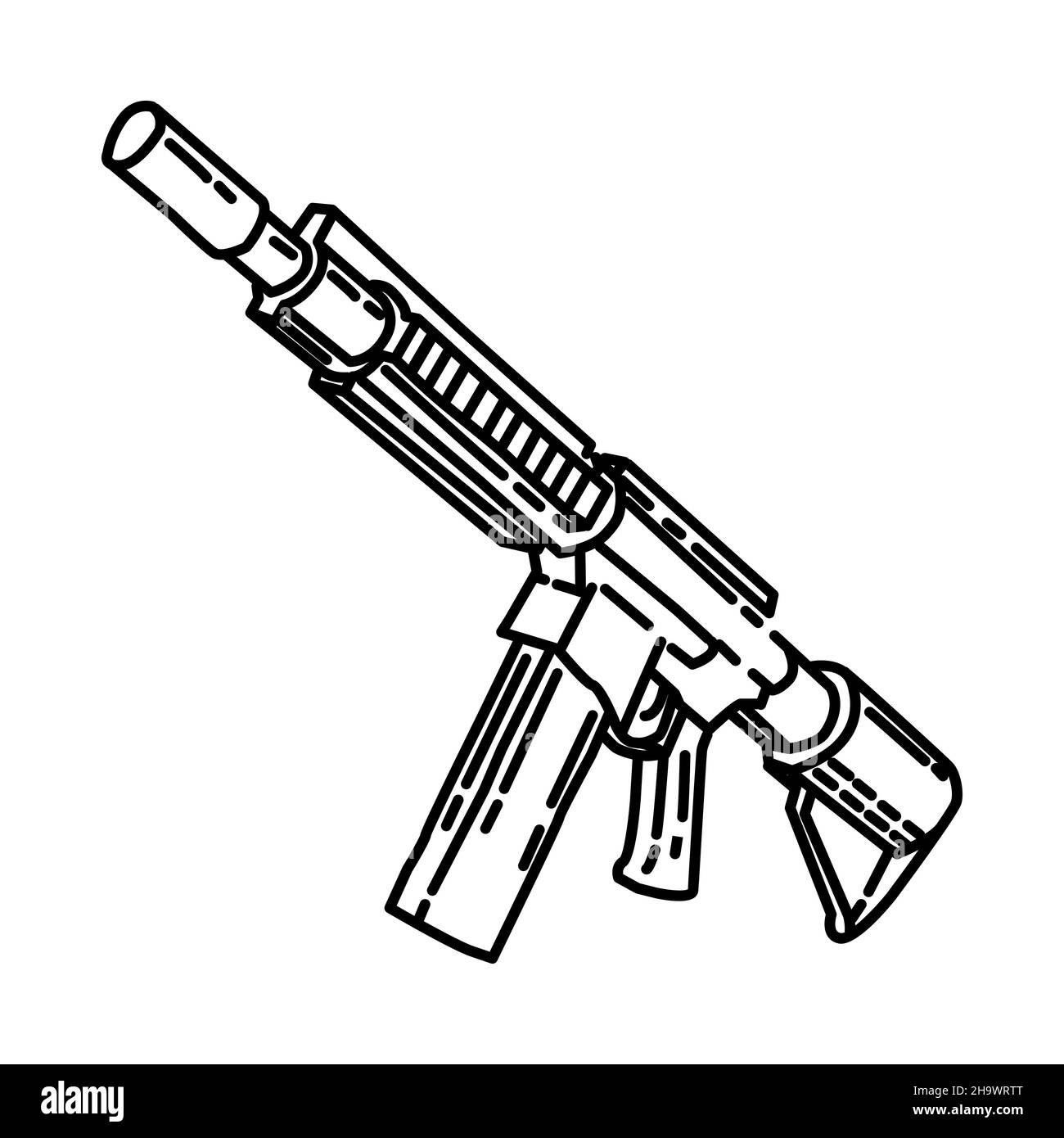 Marine Corp Carbine Rifle parte del corpo militare e Marine equipment icone disegnate a mano set Vector Illustrazione Vettoriale