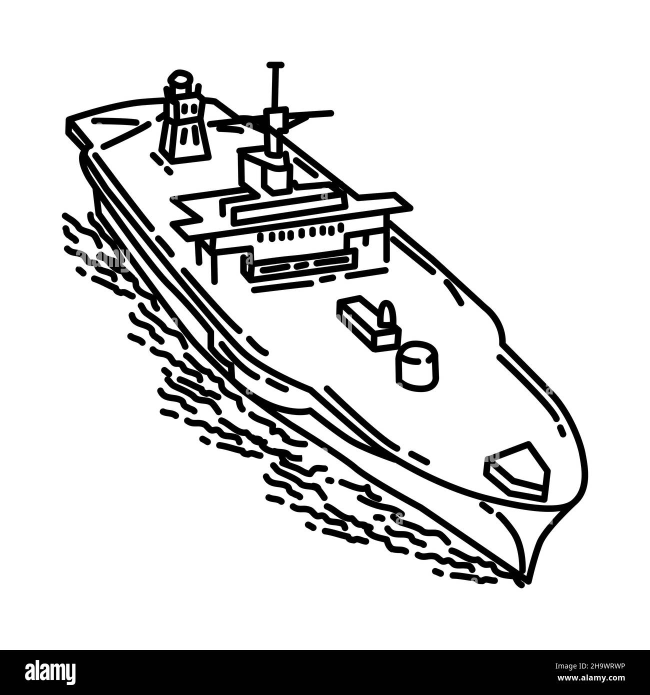 Corpo marino nave di comando anfibio parte del corpo militare e marino attrezzature icone disegnate a mano set Vector Illustrazione Vettoriale