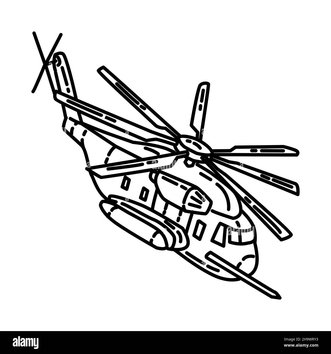 Marine Corps Helicopters parte di militari e Marine Corps Equipments disegno a mano icona set Vector Illustrazione Vettoriale