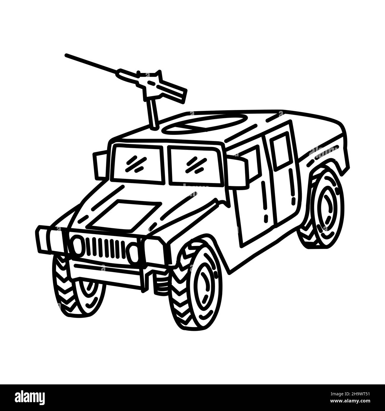 Marine Corps veicolo a ruote parte del corpo militare e Marine Equipments disegno a mano icona set Vector Illustrazione Vettoriale