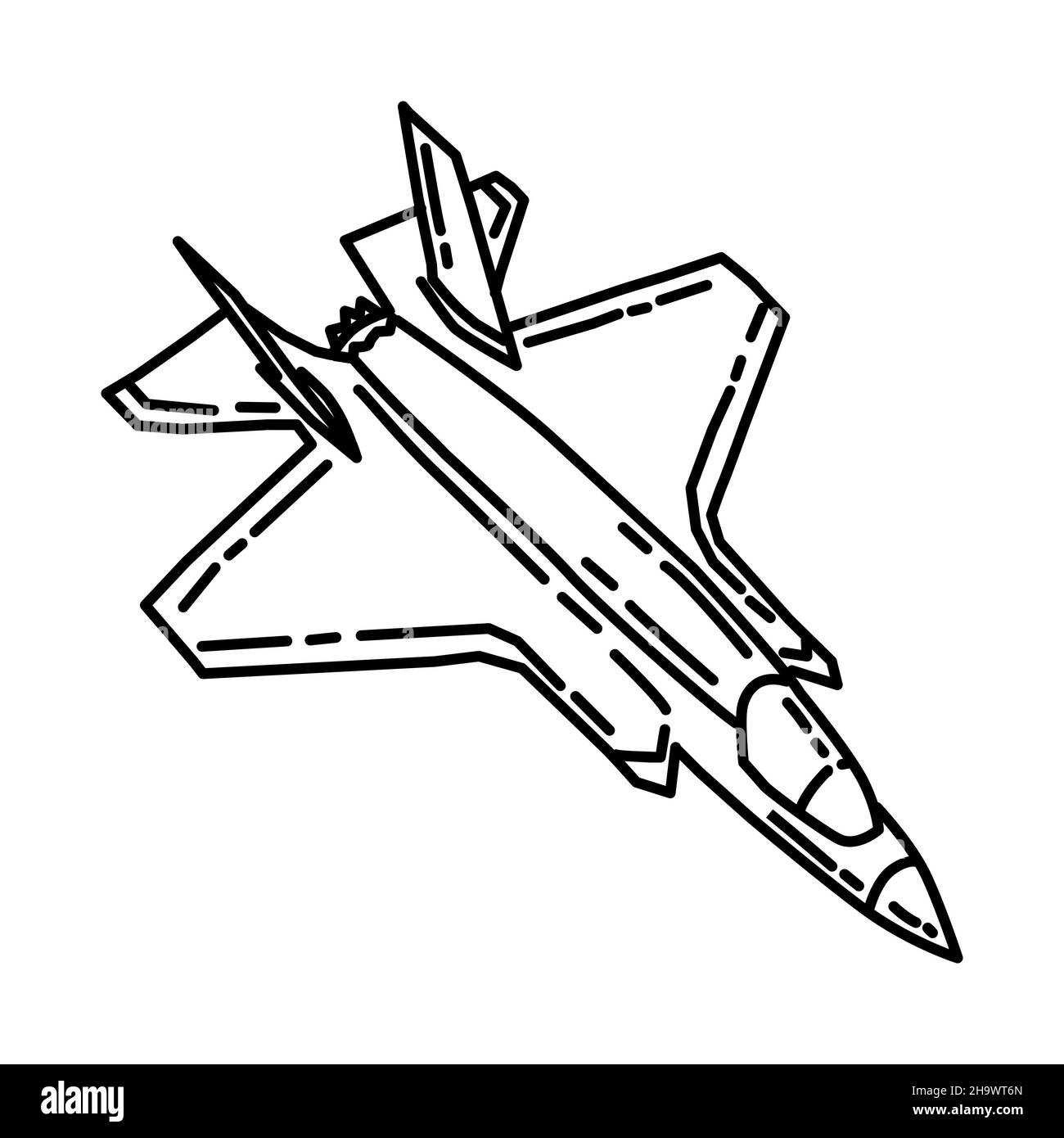 Marine Jet Fighter parte del corpo militare e marino attrezzature disegnate a mano icona Set Vector Illustrazione Vettoriale