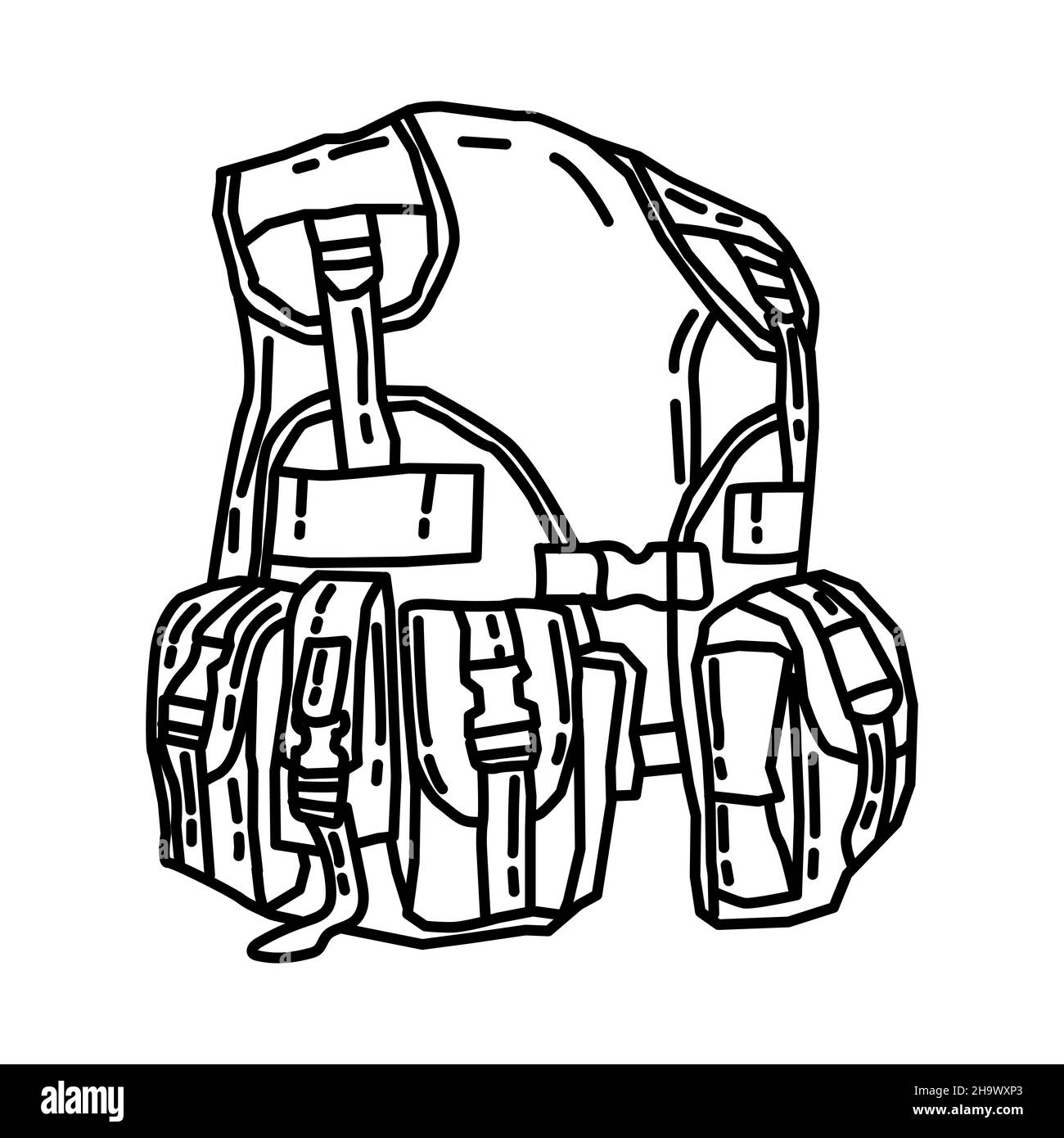 Navy Seal Combat Vest parte di militare e Navy Force Equipments disegnata a mano icona Set Vector. Illustrazione Vettoriale