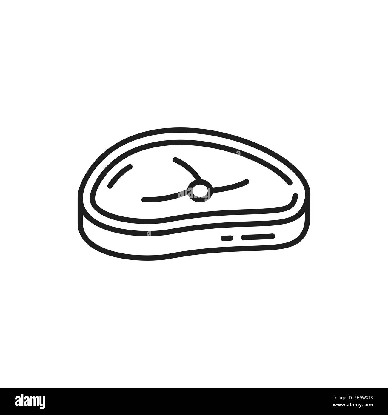 Bistecche di carne per cani, bistecca di manzo isolato sottile icona linea. Bistecca di manzo al forno vettoriale, cibo biologico di origine animale. Mangiare sano per un Illustrazione Vettoriale