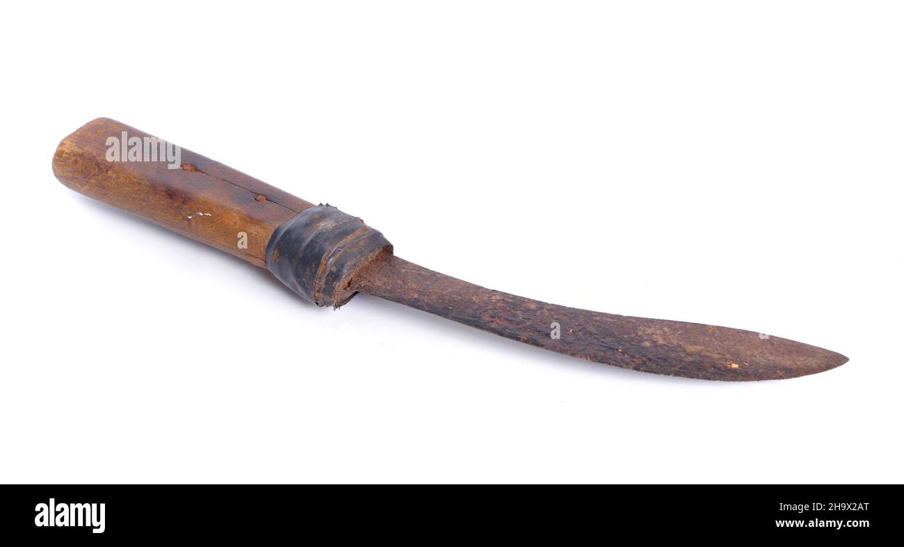Vecchio machete isolato su sfondo bianco Foto Stock