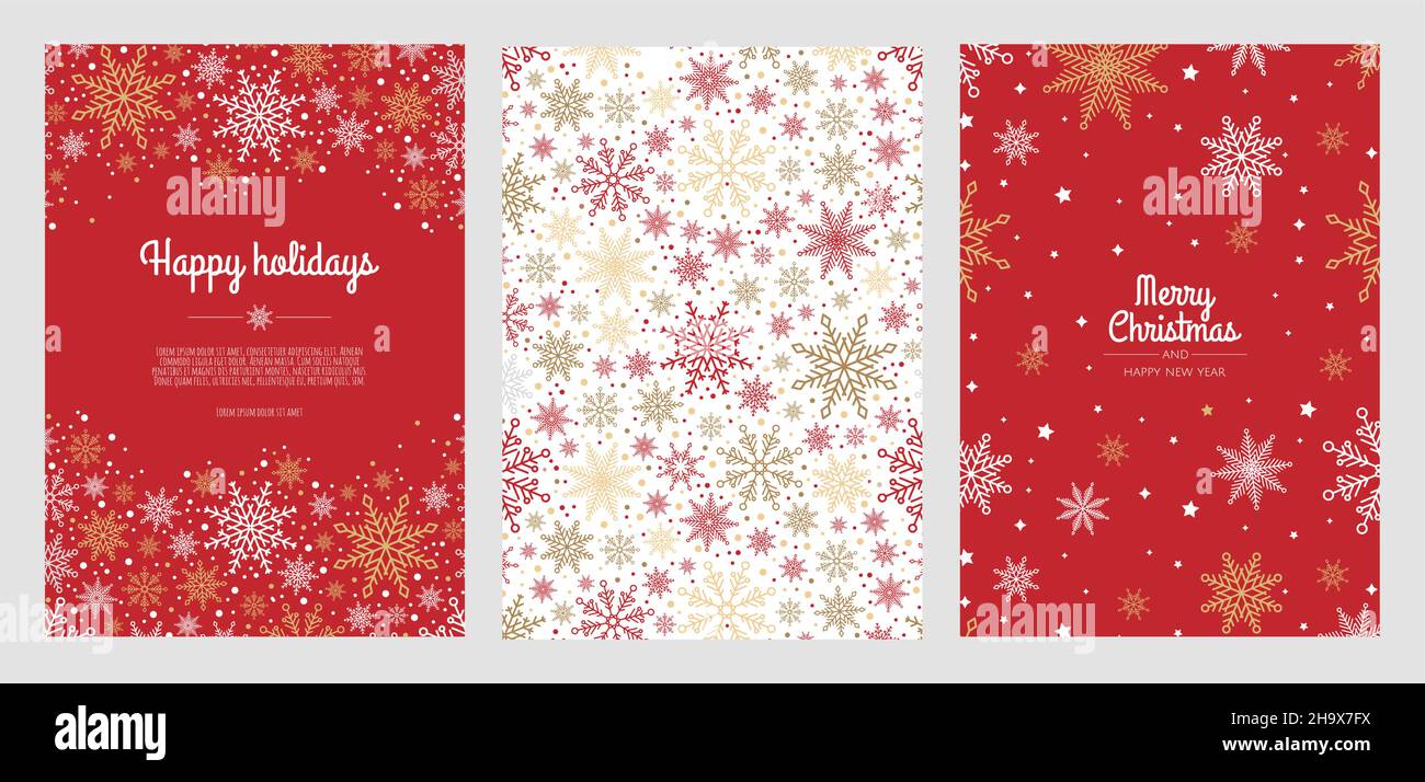 Set di carte di Natale vettoriali. Progettazione di modelli di carte per feste Illustrazione Vettoriale