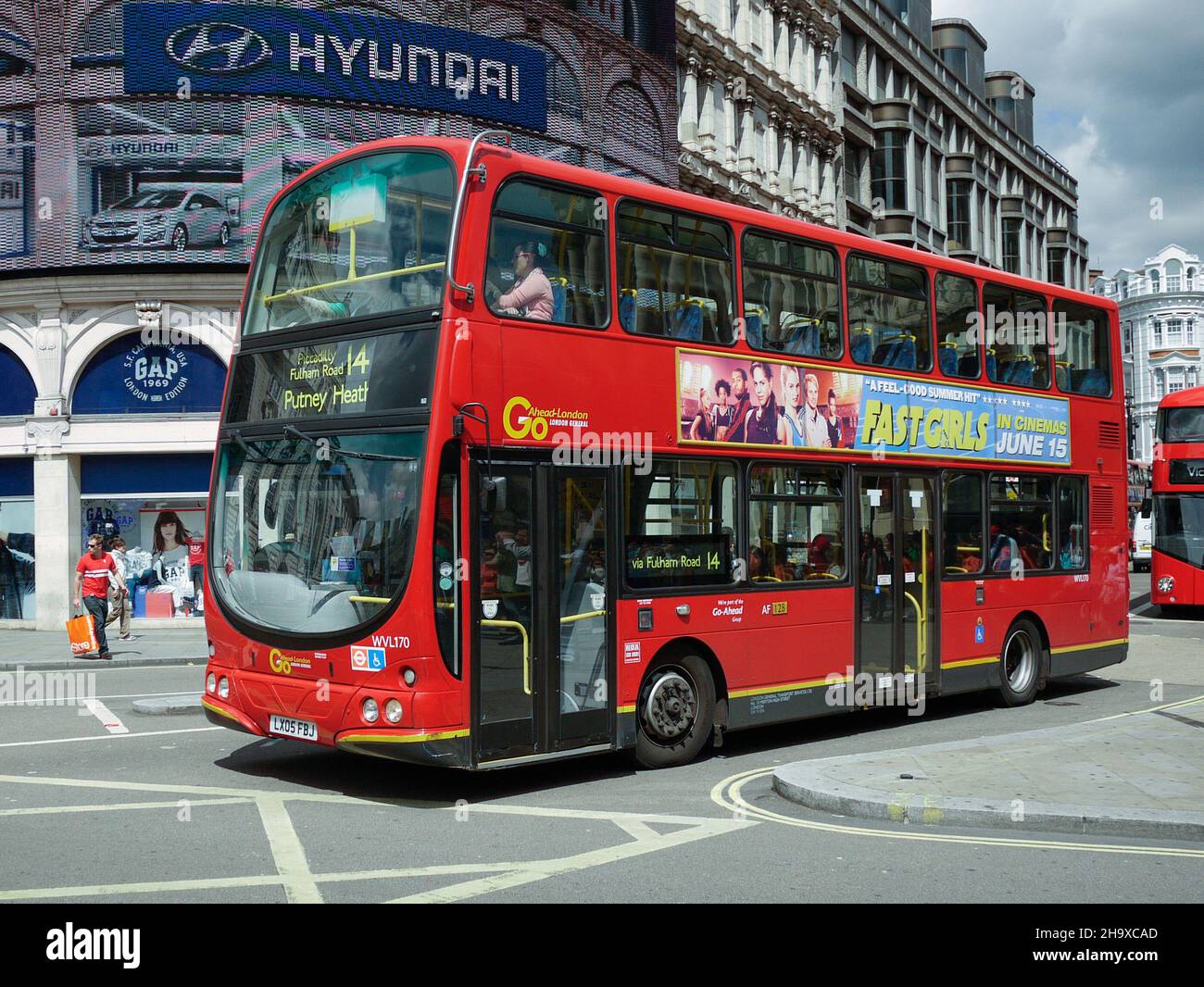 Gli autobus di Londra. Parte della London Transportation System.numero 14 Fulham Road. Foto Stock