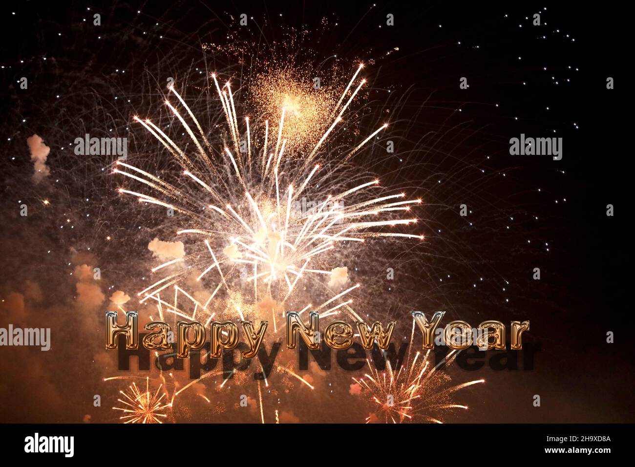 Fuochi d'artificio Capodanno felice anno nuovo Foto Stock