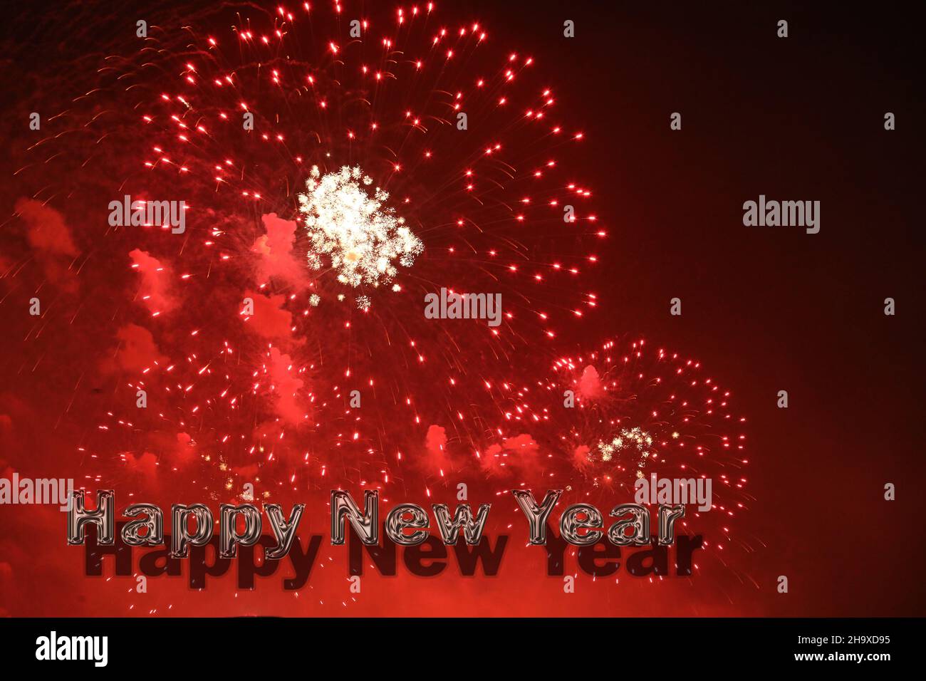 Fuochi d'artificio Capodanno felice anno nuovo Foto Stock
