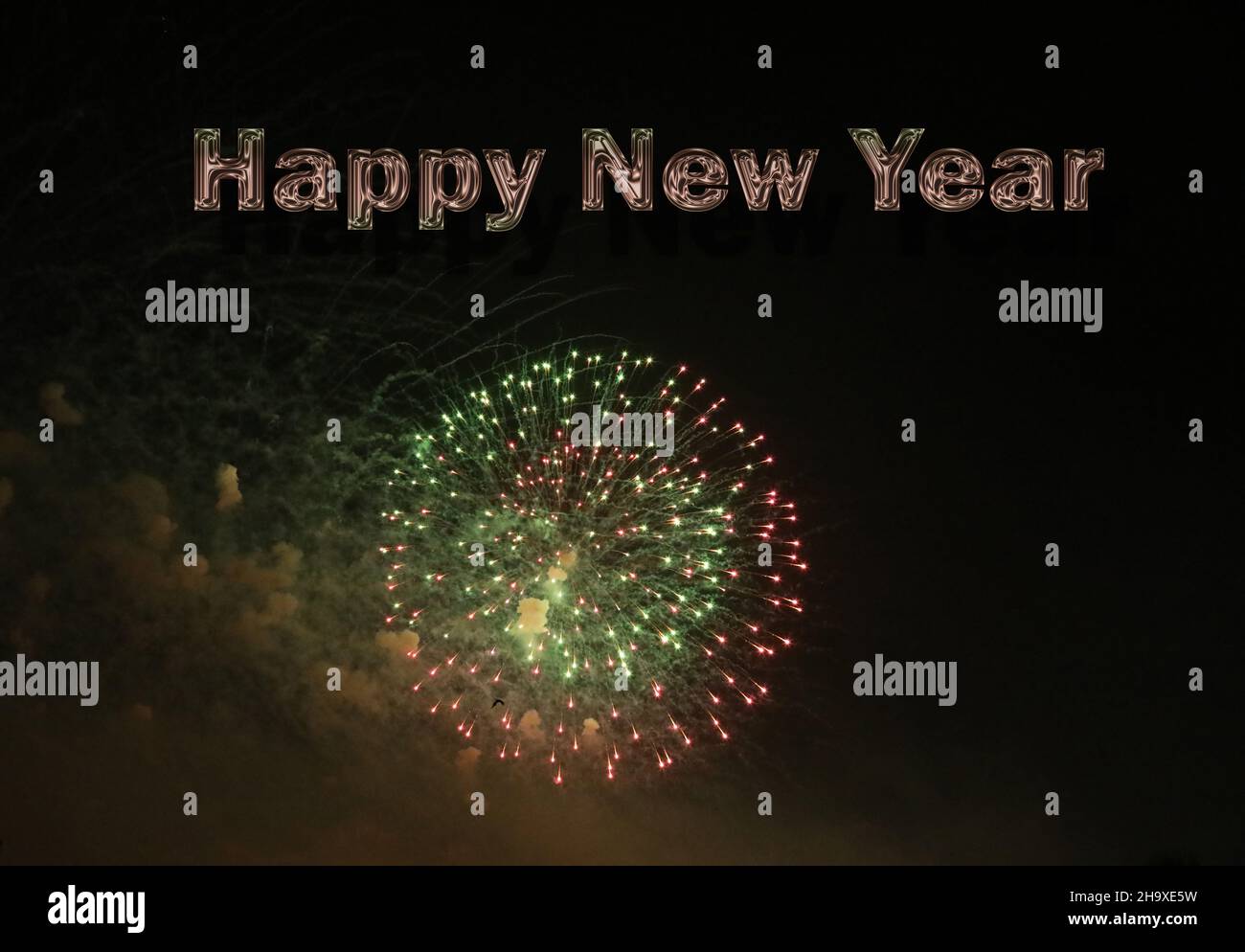 Fuochi d'artificio Capodanno felice anno nuovo Foto Stock