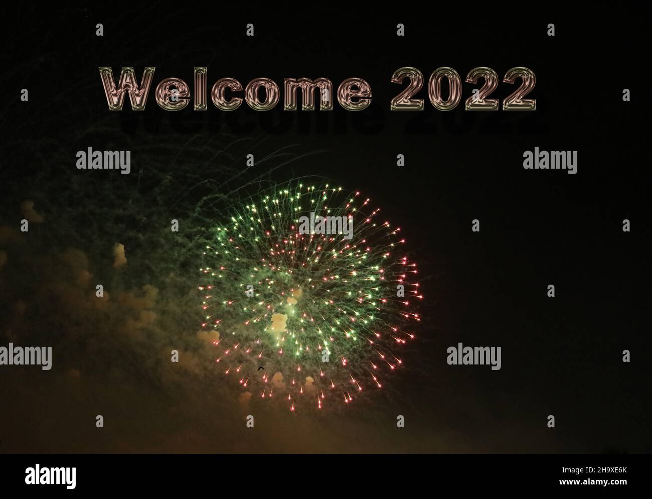 Fuochi d'artificio Capodanno felice anno nuovo Foto Stock