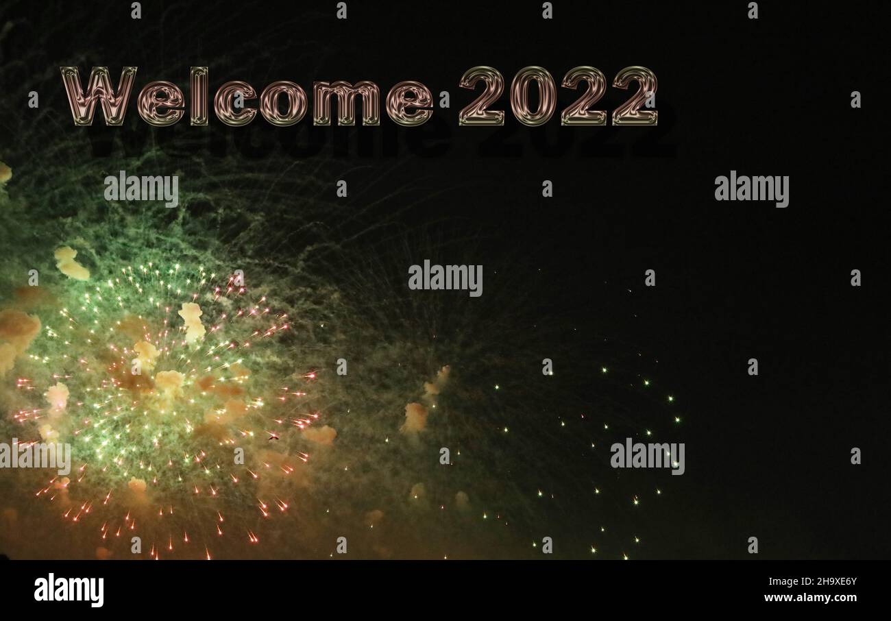 Fuochi d'artificio Capodanno felice anno nuovo Foto Stock